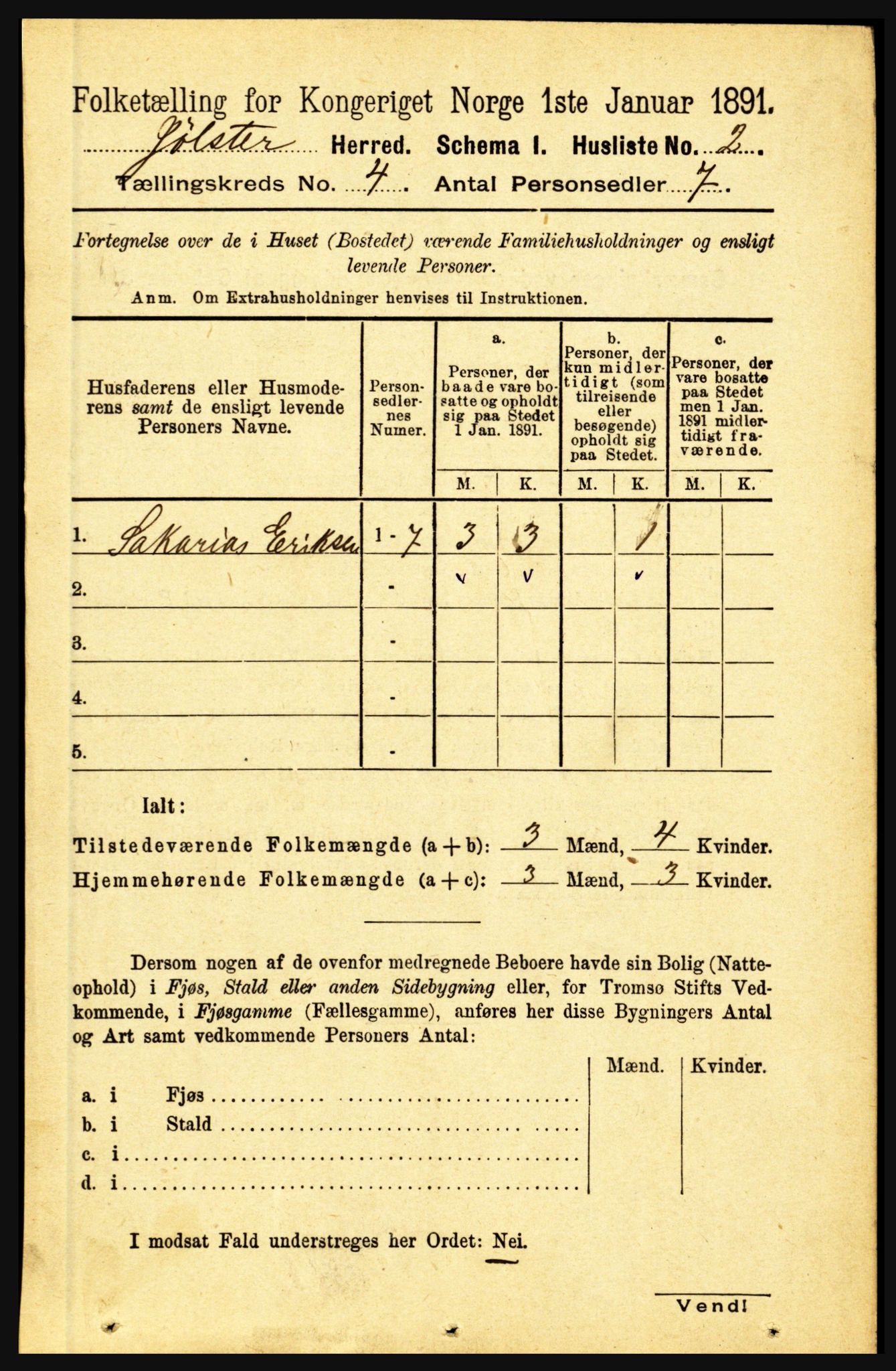 RA, 1891 census for 1431 Jølster, 1891, p. 1329