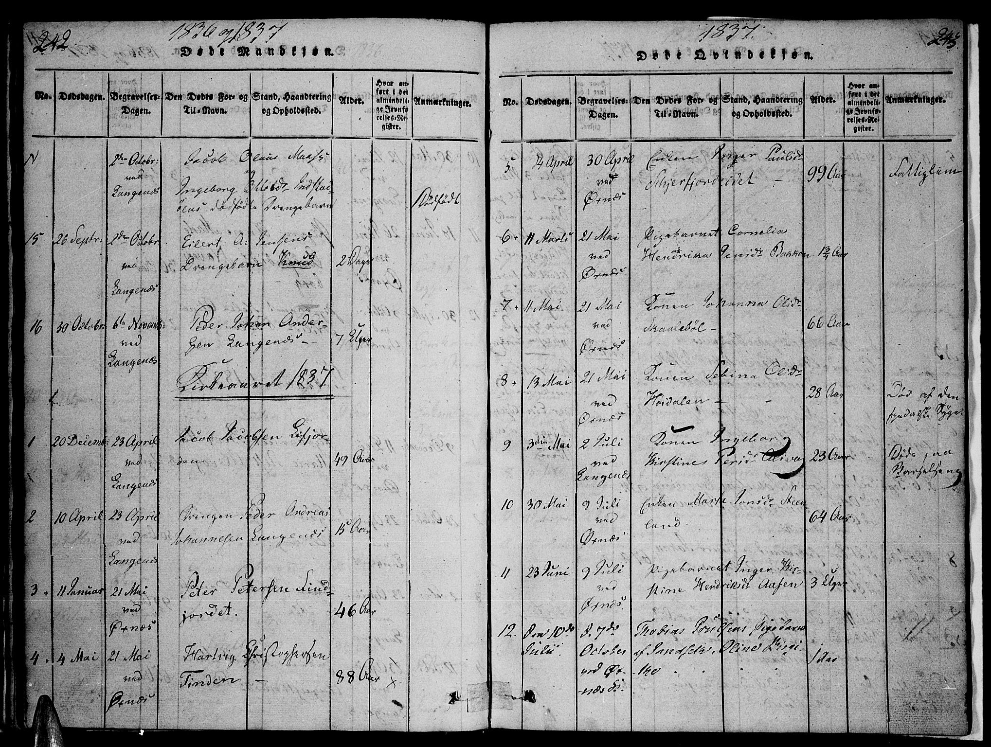 Ministerialprotokoller, klokkerbøker og fødselsregistre - Nordland, AV/SAT-A-1459/893/L1331: Parish register (official) no. 893A04, 1820-1840, p. 242-243