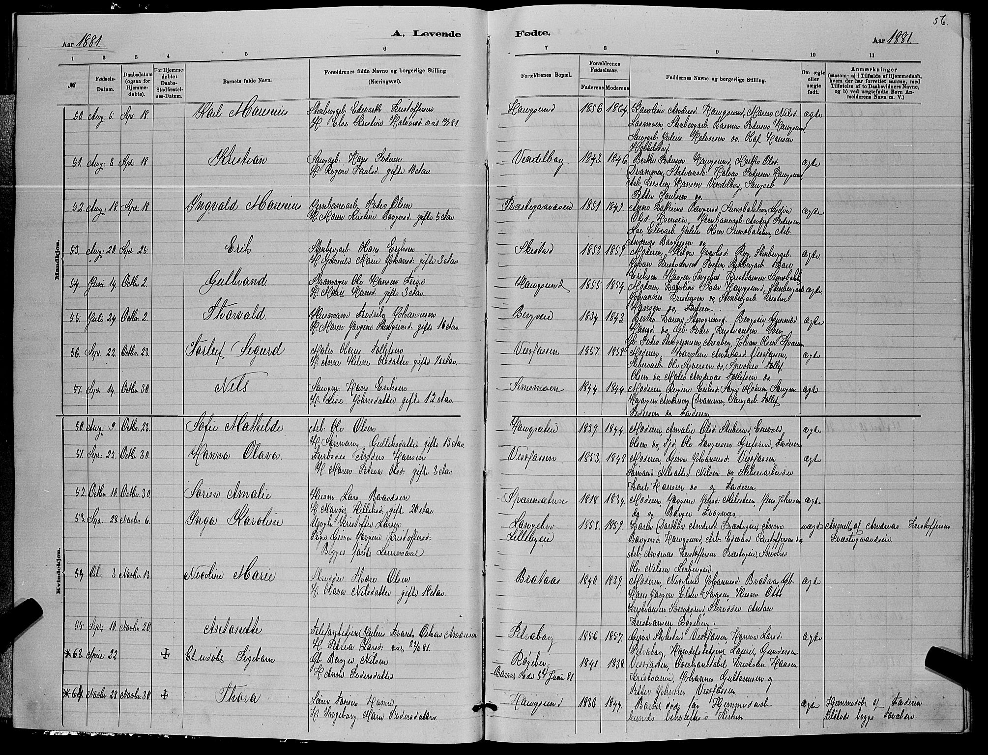 Eiker kirkebøker, SAKO/A-4/G/Ga/L0005: Parish register (copy) no. I 5, 1878-1887, p. 56