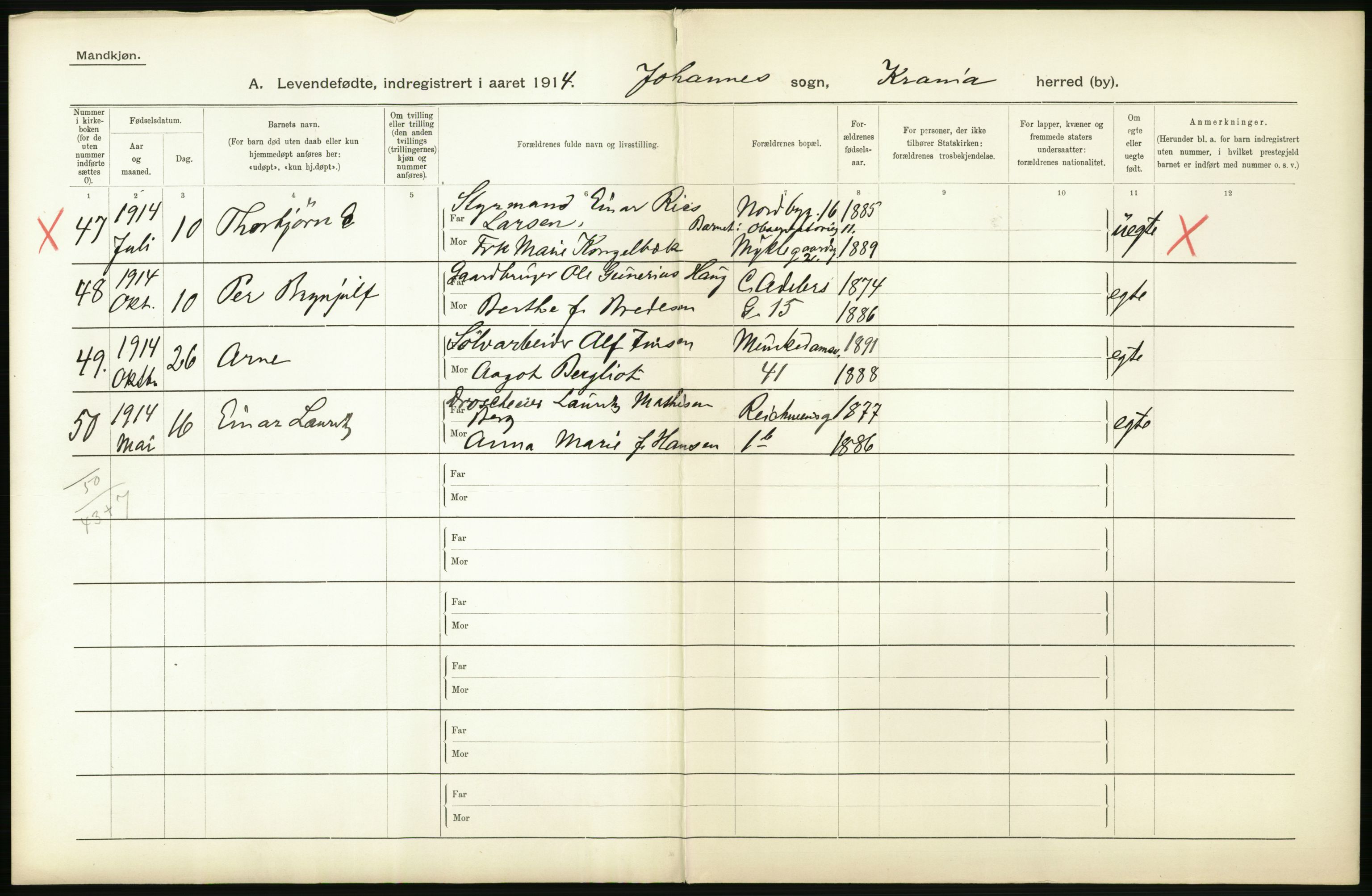 Statistisk sentralbyrå, Sosiodemografiske emner, Befolkning, AV/RA-S-2228/D/Df/Dfb/Dfbd/L0006: Kristiania: Levendefødte menn og kvinner., 1914, p. 2