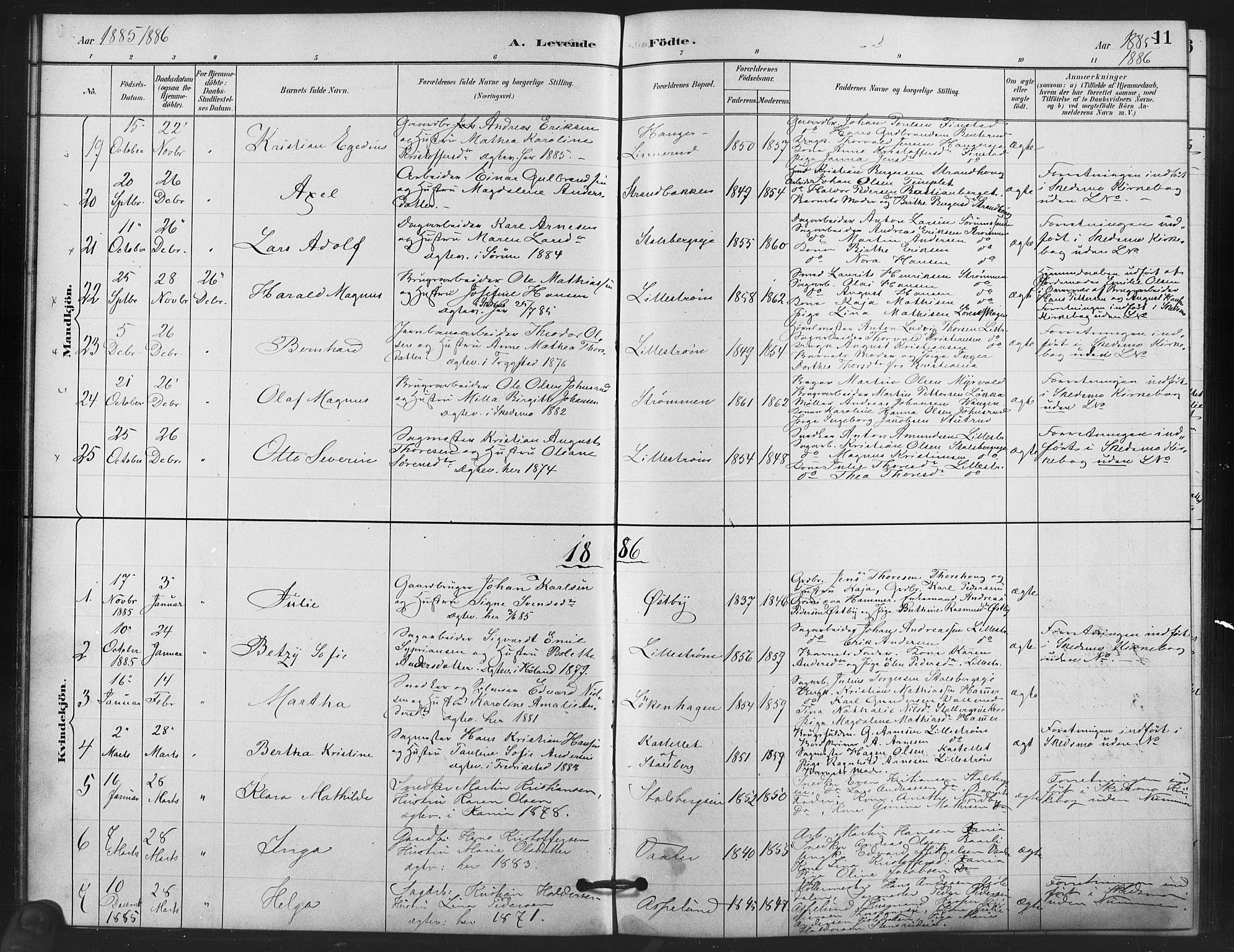 Skedsmo prestekontor Kirkebøker, AV/SAO-A-10033a/F/Fb/L0001: Parish register (official) no. II 1, 1883-1901, p. 11