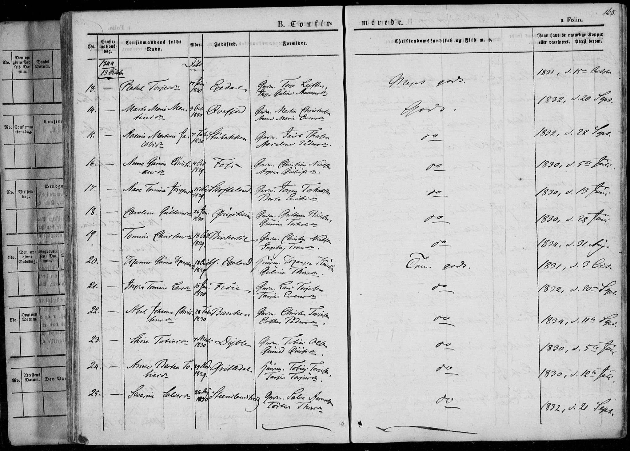 Sør-Audnedal sokneprestkontor, AV/SAK-1111-0039/F/Fa/Fab/L0006: Parish register (official) no. A 6, 1829-1855, p. 165