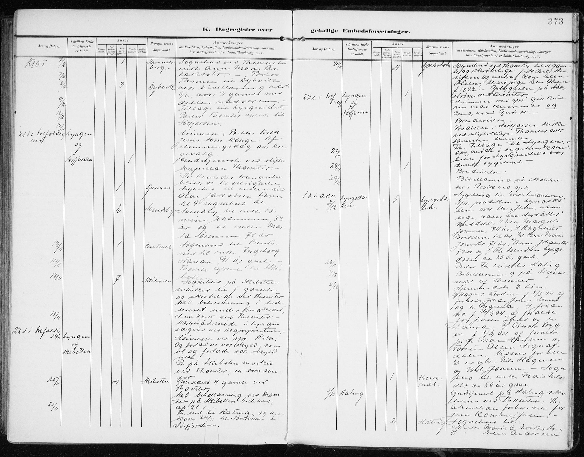 Lyngen sokneprestembete, AV/SATØ-S-1289/H/He/Hea/L0011kirke: Parish register (official) no. 11, 1903-1913, p. 373
