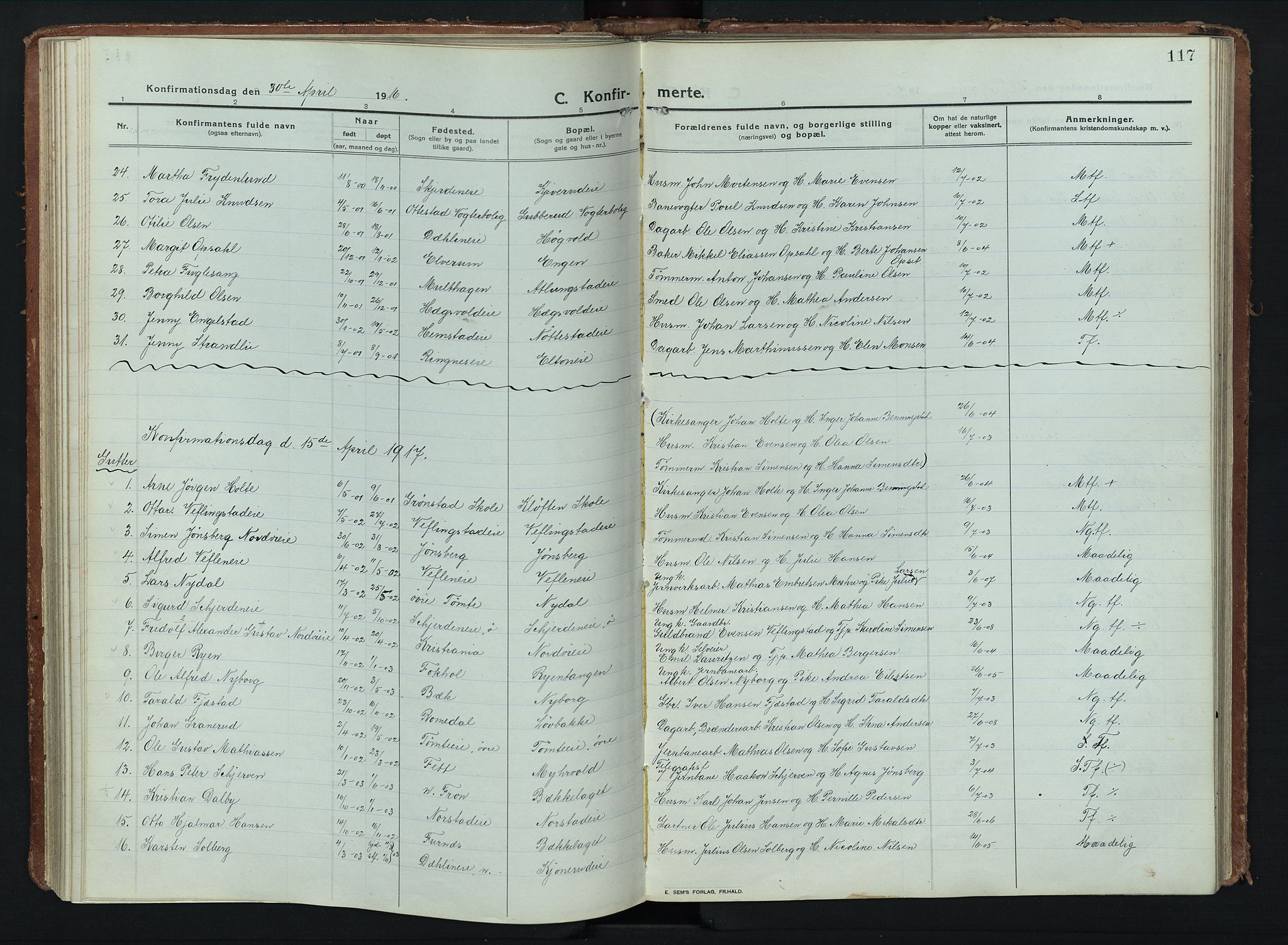 Stange prestekontor, AV/SAH-PREST-002/K/L0028: Parish register (official) no. 28, 1913-1932, p. 117