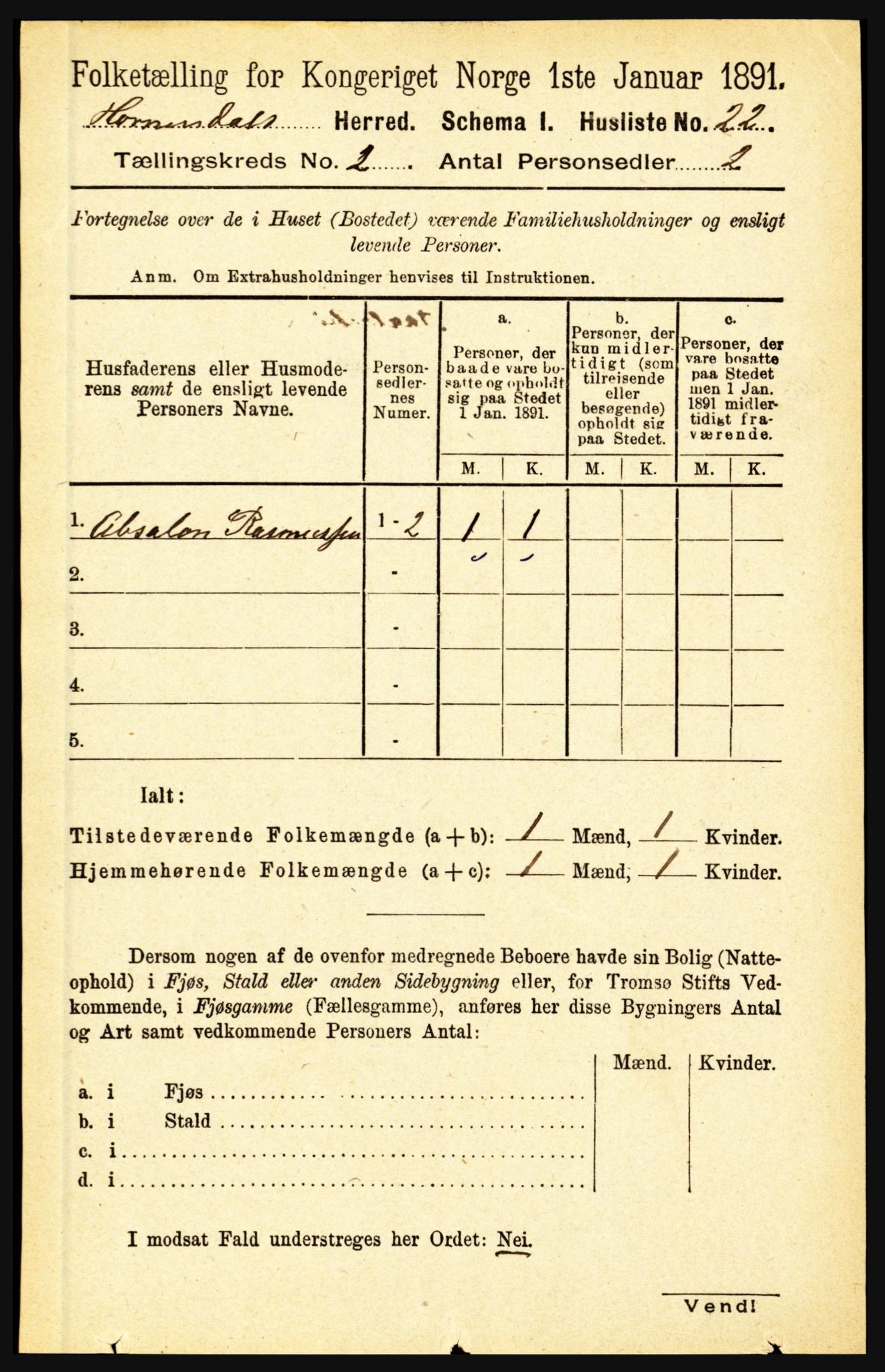 RA, 1891 census for 1444 Hornindal, 1891, p. 320