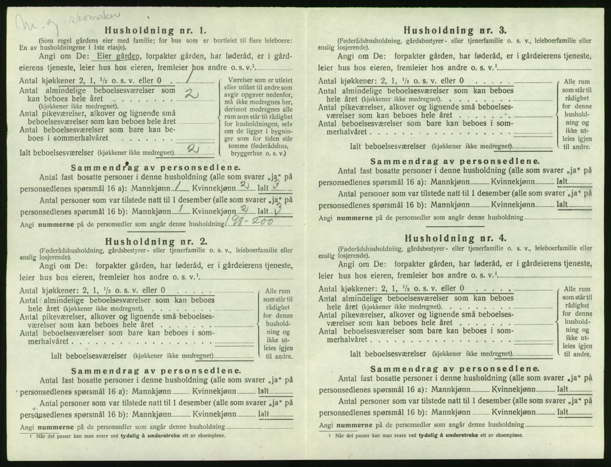 SAT, 1920 census for Hen, 1920, p. 285