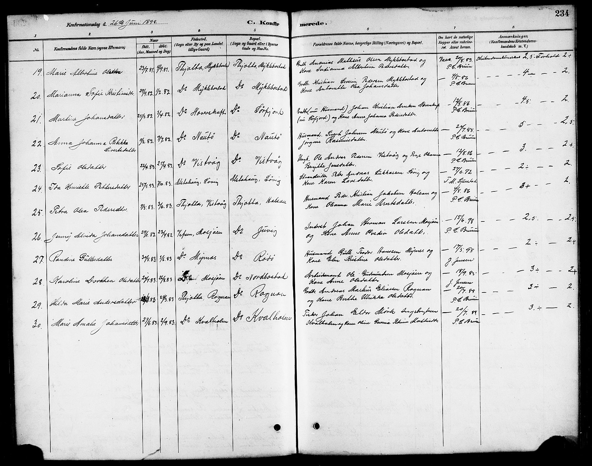 Ministerialprotokoller, klokkerbøker og fødselsregistre - Nordland, AV/SAT-A-1459/817/L0268: Parish register (copy) no. 817C03, 1884-1920, p. 234