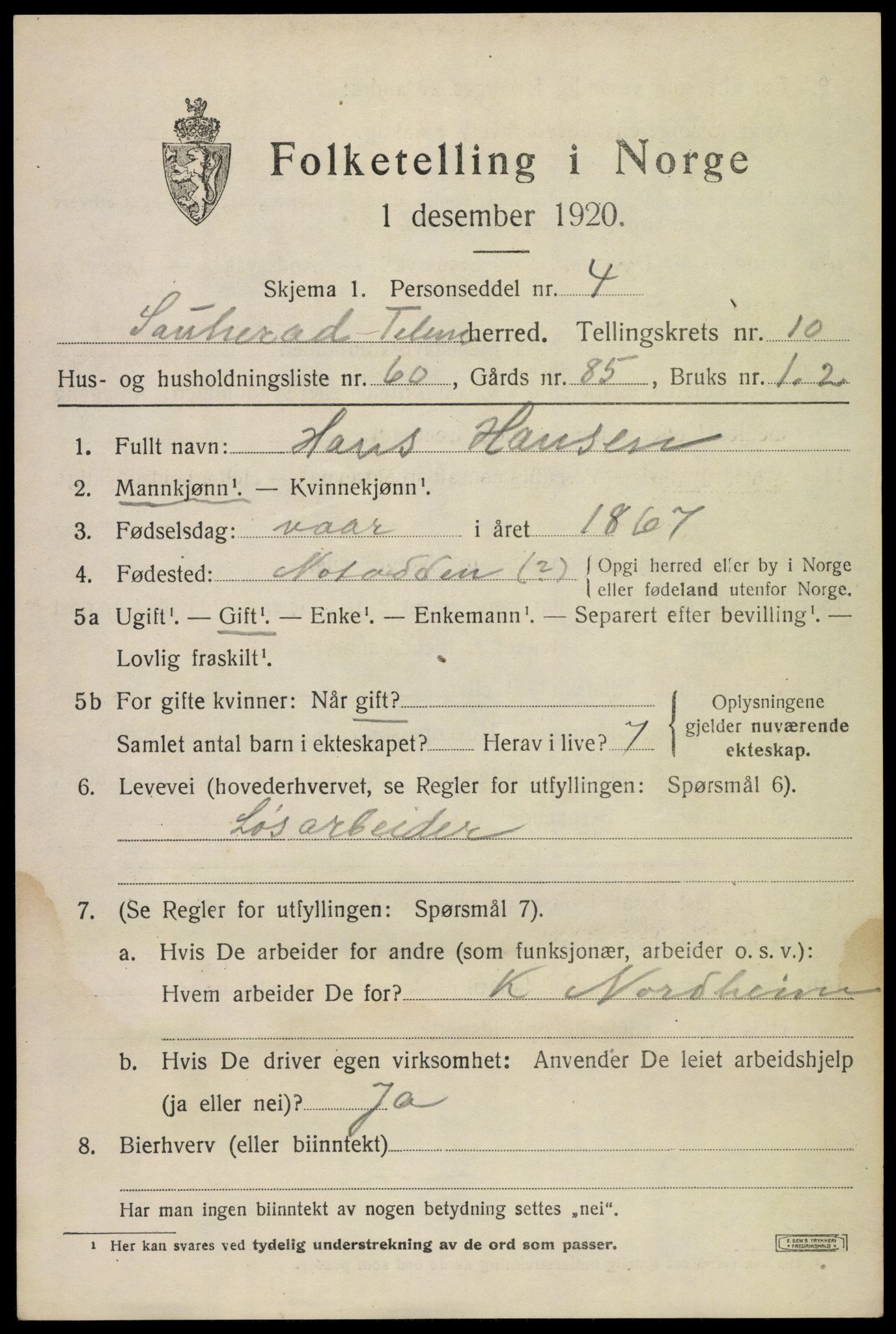 SAKO, 1920 census for Sauherad, 1920, p. 8025