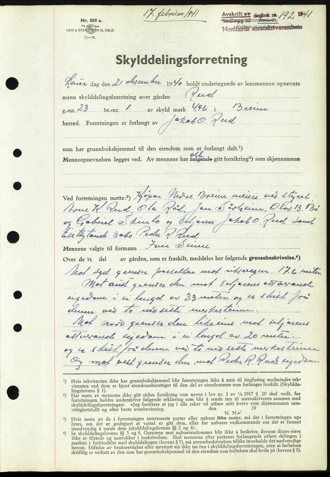 Nordfjord sorenskriveri, AV/SAB-A-2801/02/02b/02bj/L0006: Mortgage book no. A6, 1940-1941, Diary no: : 192/1941