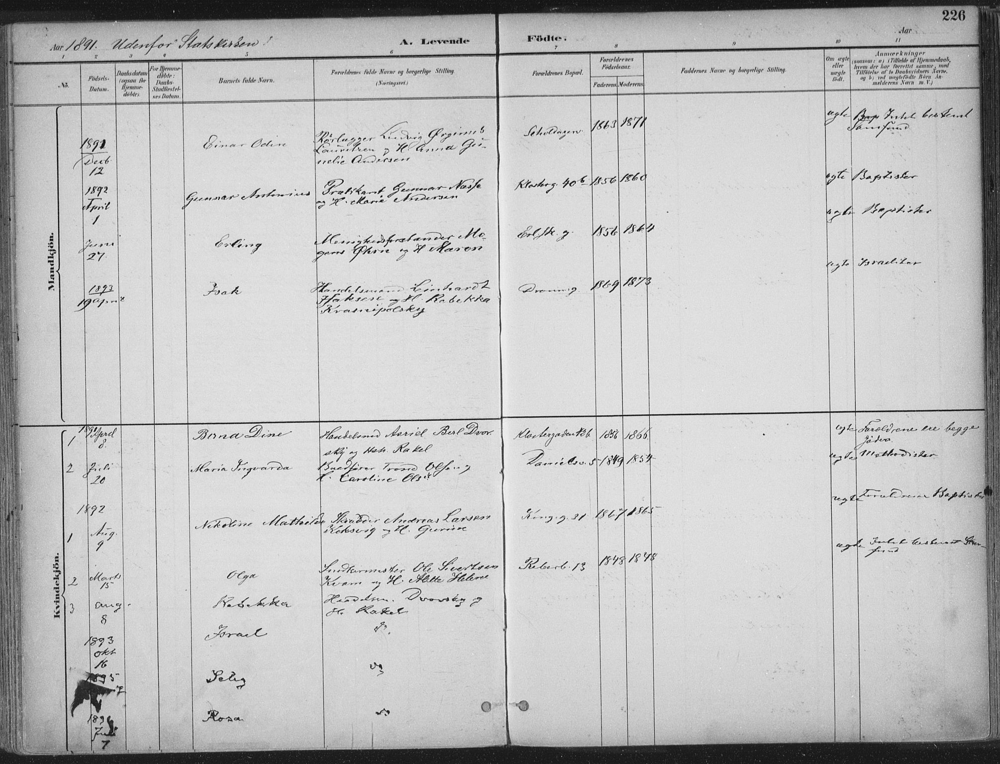 Ministerialprotokoller, klokkerbøker og fødselsregistre - Sør-Trøndelag, SAT/A-1456/601/L0062: Parish register (official) no. 601A30, 1891-1911, p. 226