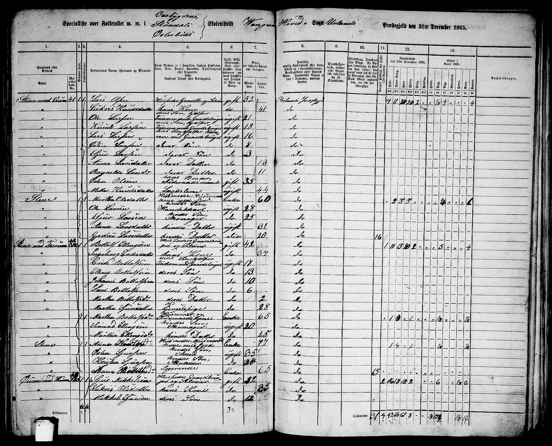 RA, 1865 census for Aurland, 1865, p. 47