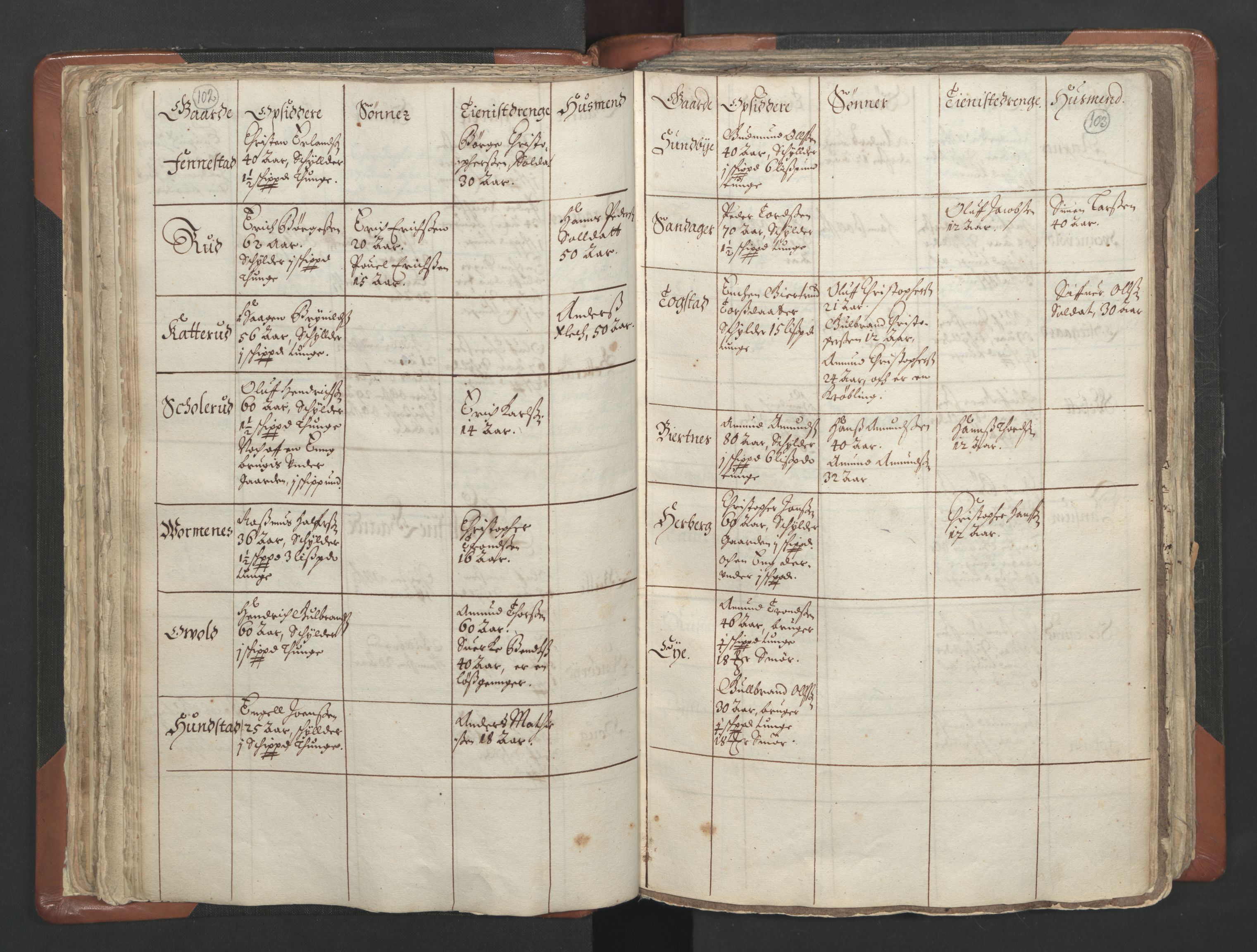 RA, Vicar's Census 1664-1666, no. 4: Øvre Romerike deanery, 1664-1666, p. 102-103