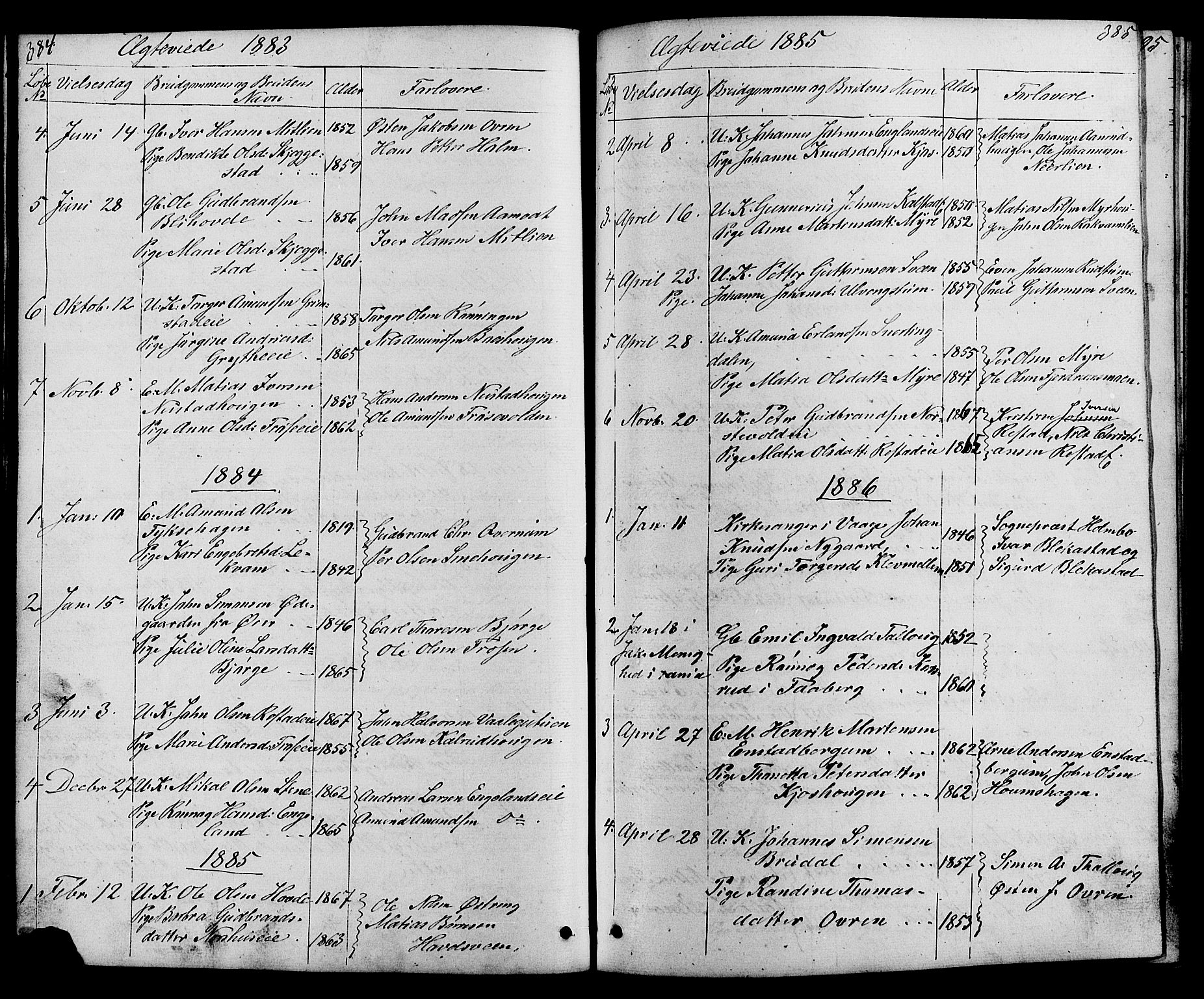 Østre Gausdal prestekontor, SAH/PREST-092/H/Ha/Hab/L0001: Parish register (copy) no. 1, 1863-1893, p. 384-385