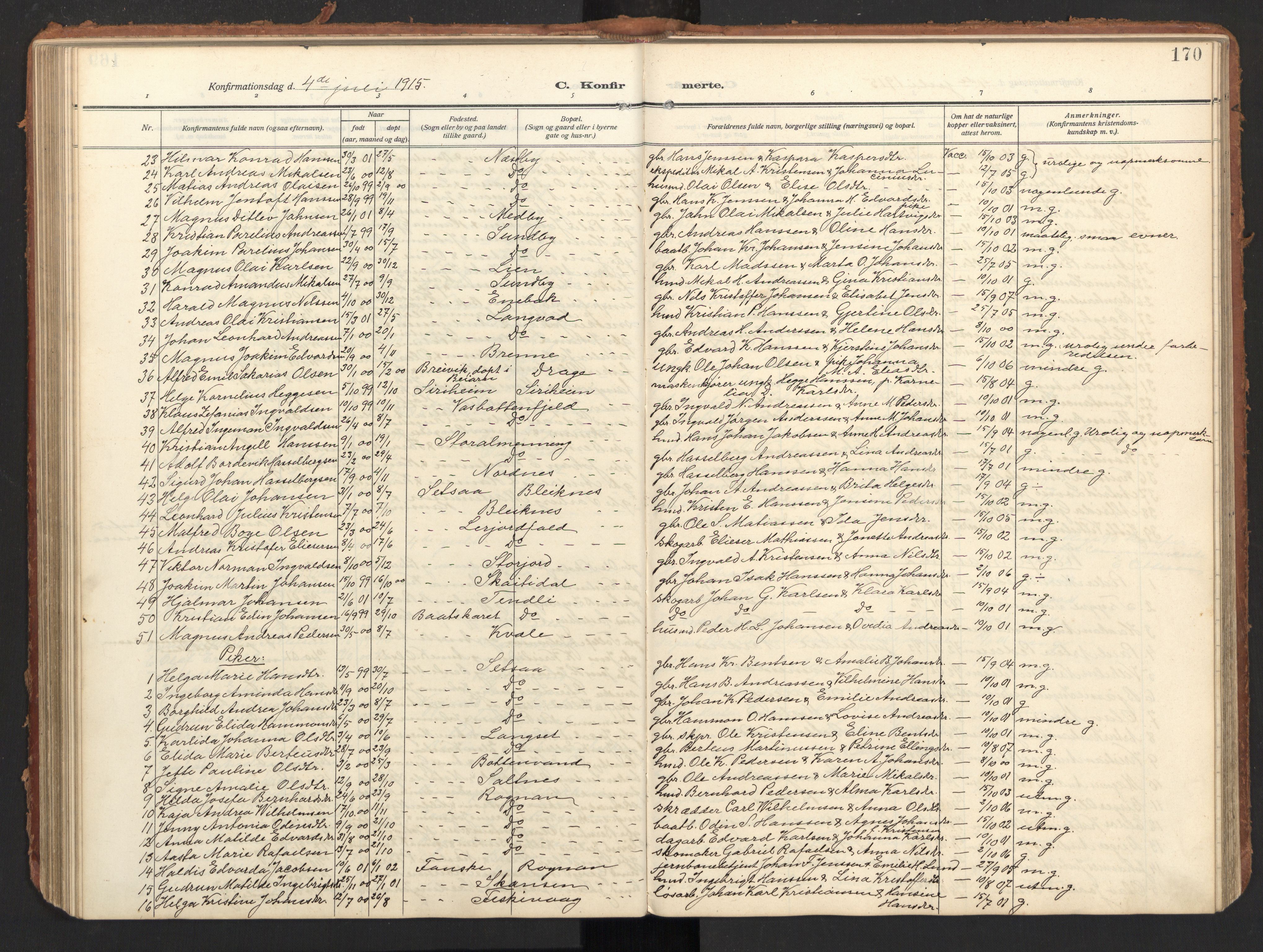 Ministerialprotokoller, klokkerbøker og fødselsregistre - Nordland, SAT/A-1459/847/L0683: Parish register (copy) no. 847C11, 1908-1929, p. 170