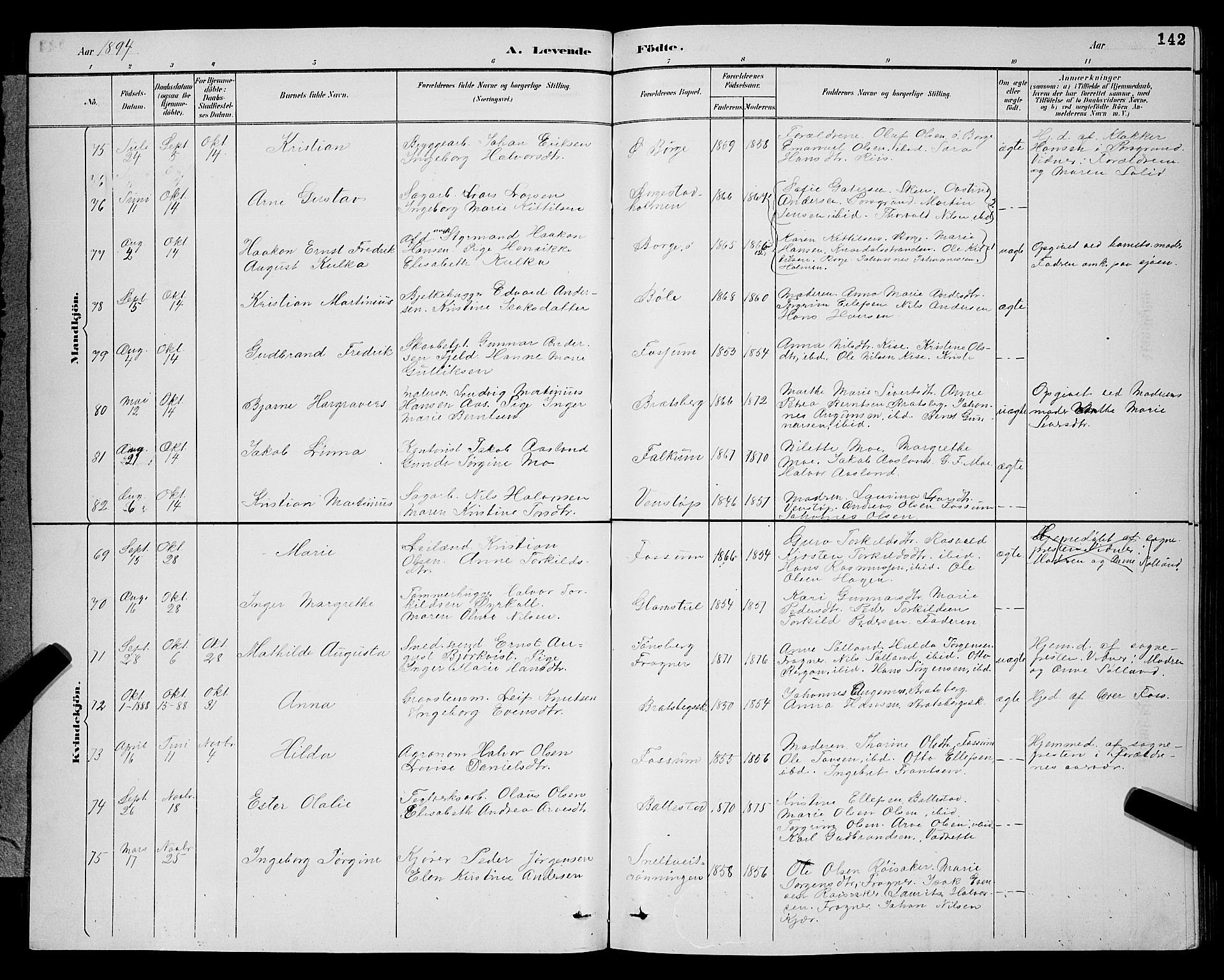 Gjerpen kirkebøker, AV/SAKO-A-265/G/Ga/L0002: Parish register (copy) no. I 2, 1883-1900, p. 142