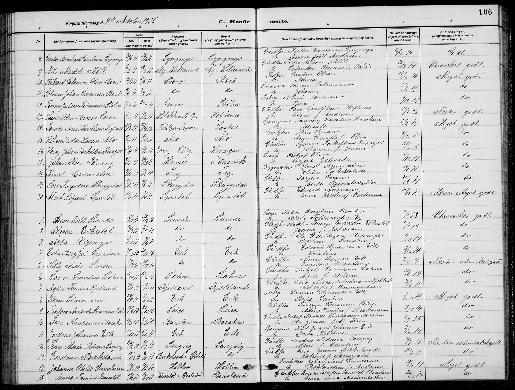 Søgne sokneprestkontor, SAK/1111-0037/F/Fb/Fbb/L0007: Parish register (copy) no. B 7, 1912-1931, p. 106