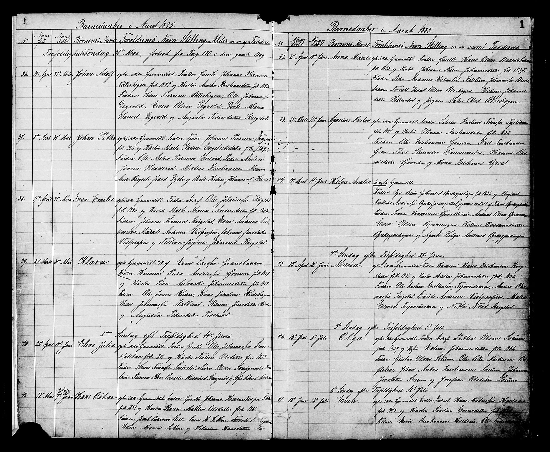 Vestre Toten prestekontor, SAH/PREST-108/H/Ha/Hab/L0008: Parish register (copy) no. 8, 1885-1900, p. 1