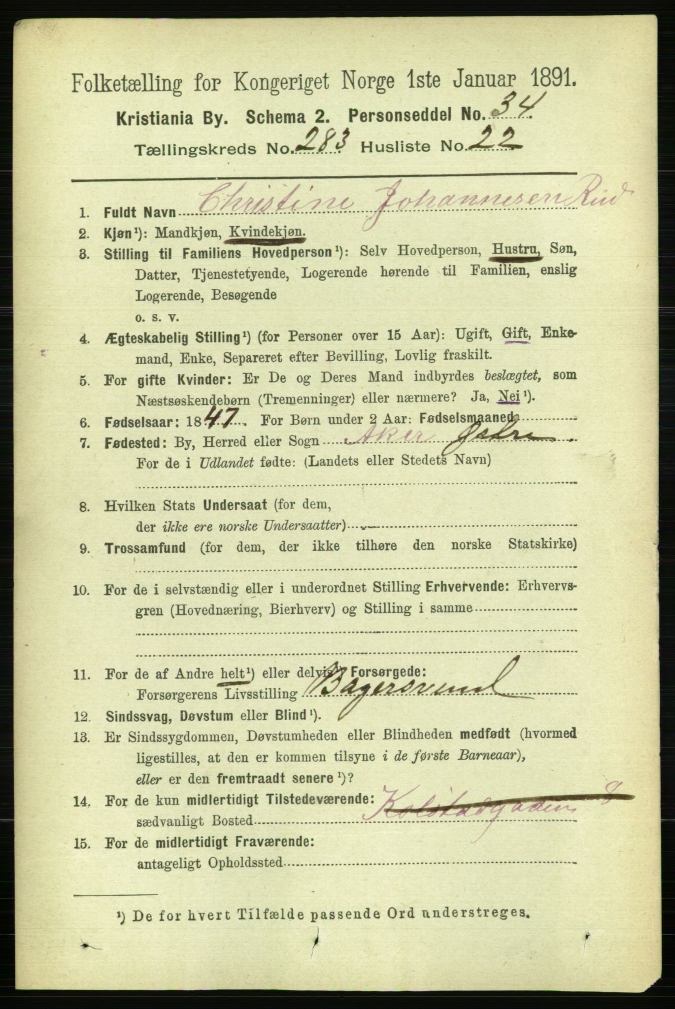 RA, 1891 census for 0301 Kristiania, 1891, p. 173421