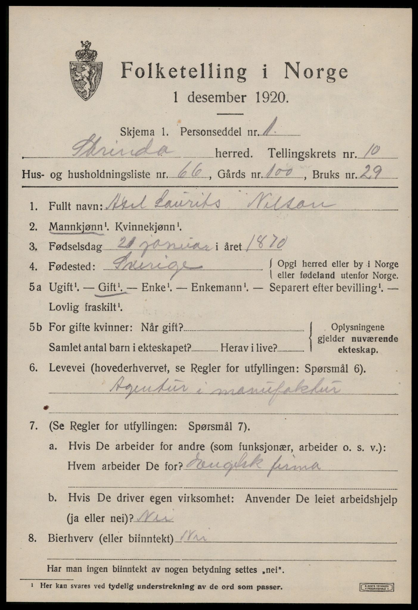 SAT, 1920 census for Strinda, 1920, p. 25026