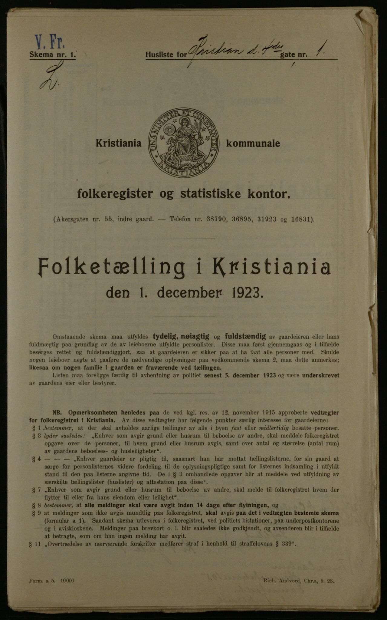 OBA, Municipal Census 1923 for Kristiania, 1923, p. 60741