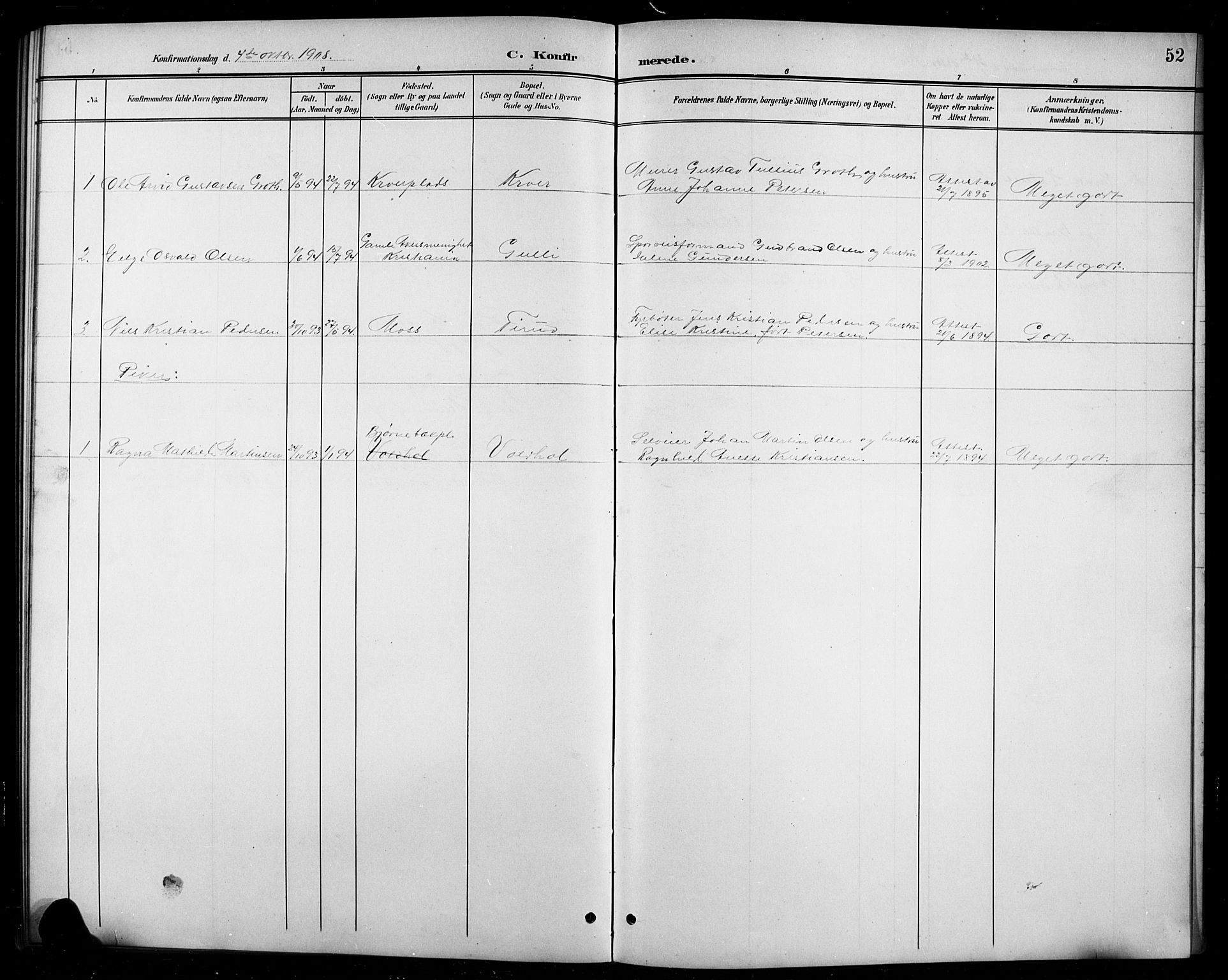 Ås prestekontor Kirkebøker, AV/SAO-A-10894/G/Gc/L0001: Parish register (copy) no. III 1, 1901-1924, p. 52