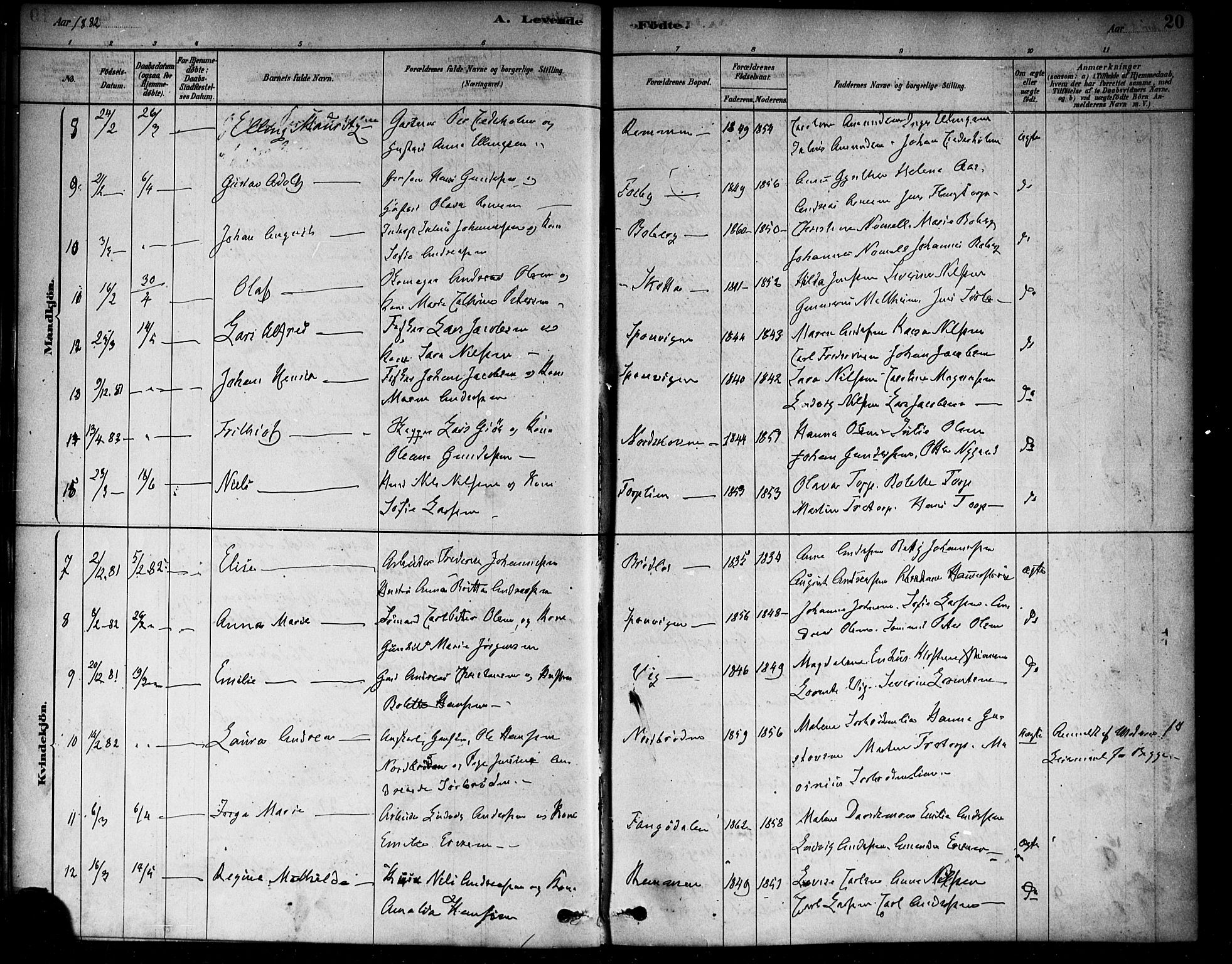 Berg prestekontor Kirkebøker, AV/SAO-A-10902/F/Fa/L0006: Parish register (official) no. I 6, 1878-1887, p. 20