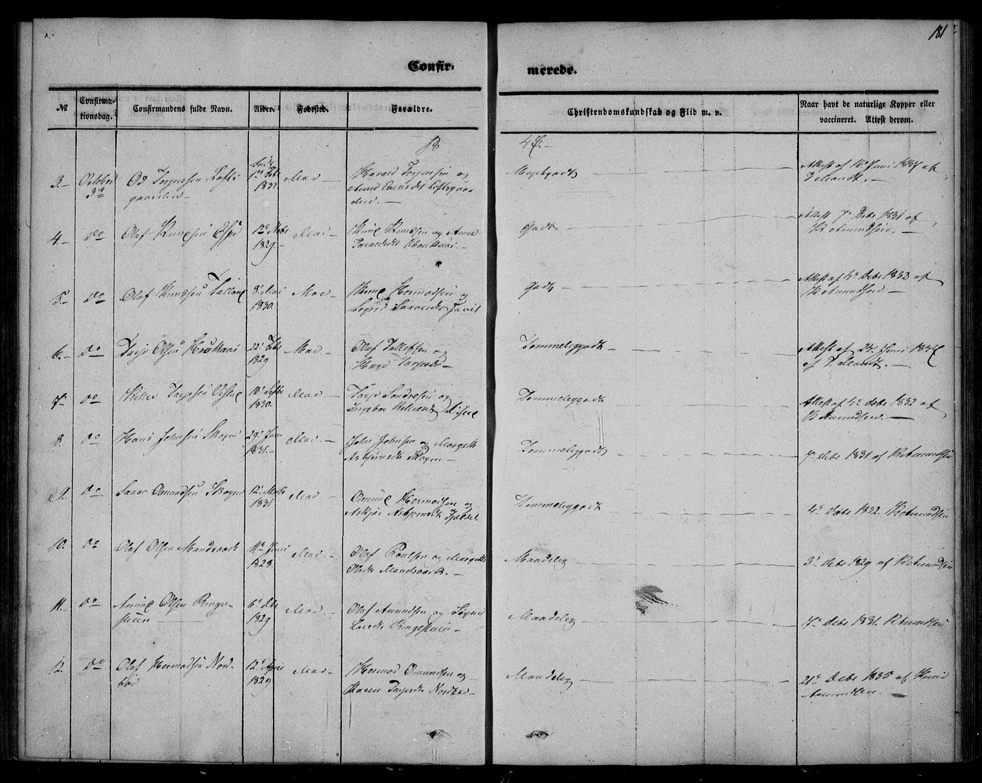 Mo kirkebøker, SAKO/A-286/F/Fa/L0005: Parish register (official) no. I 5, 1844-1864, p. 181