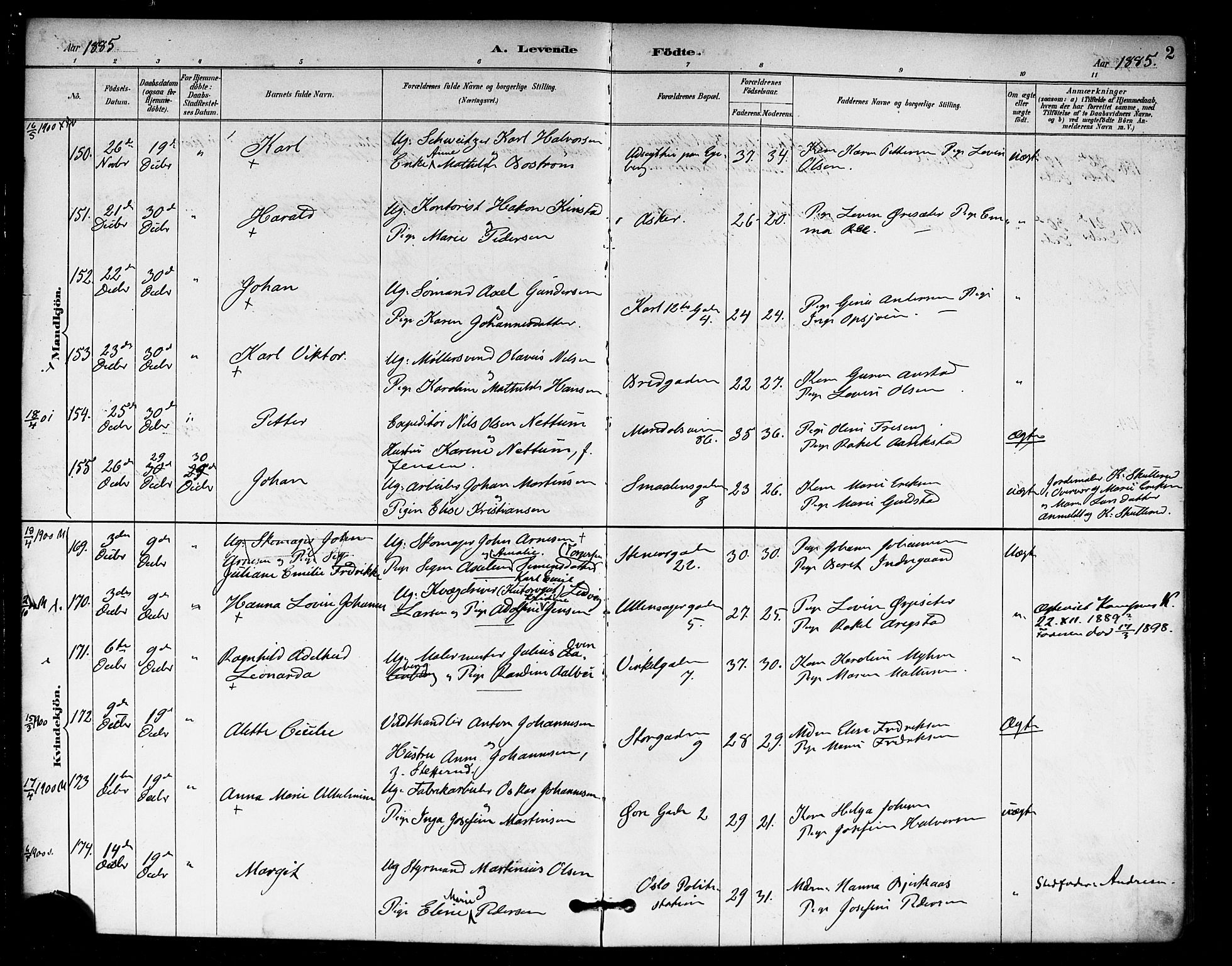 Rikshospitalet prestekontor Kirkebøker, AV/SAO-A-10309b/F/L0007: Parish register (official) no. 7, 1885-1890, p. 2