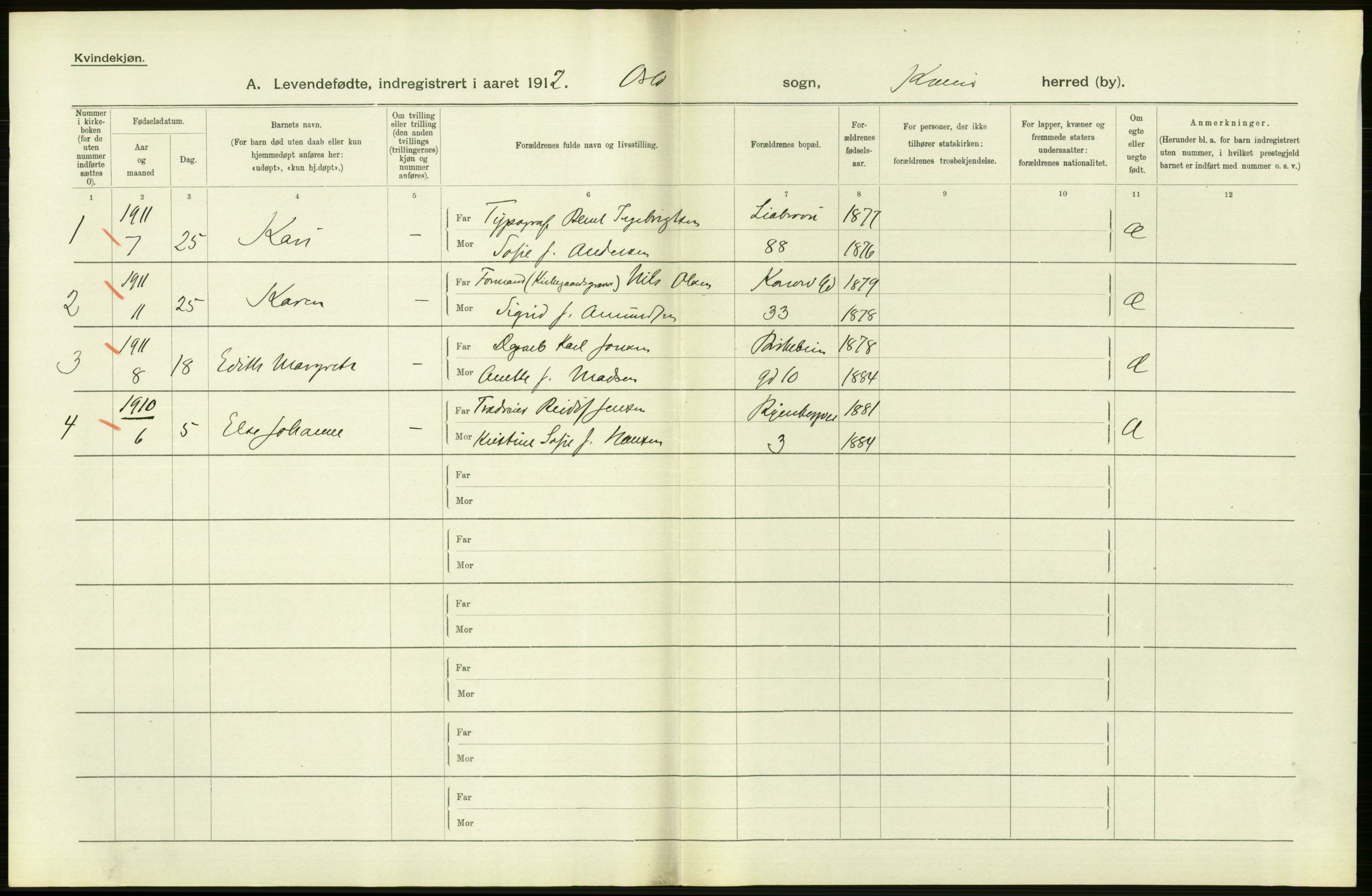 Statistisk sentralbyrå, Sosiodemografiske emner, Befolkning, RA/S-2228/D/Df/Dfb/Dfbb/L0006: Kristiania:  Levendefødte menn og kvinner., 1912, p. 644