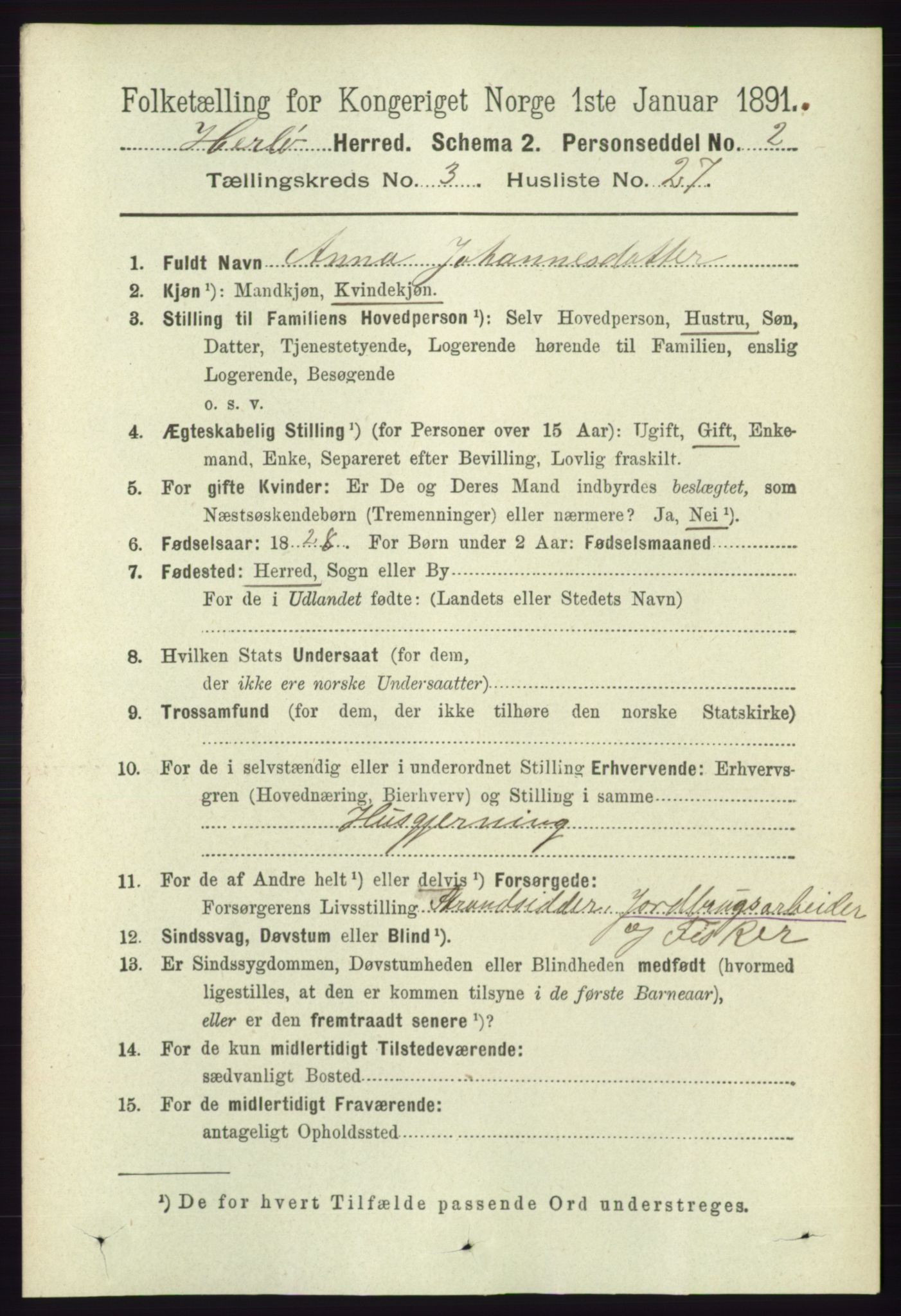 RA, 1891 census for 1258 Herdla, 1891, p. 1255