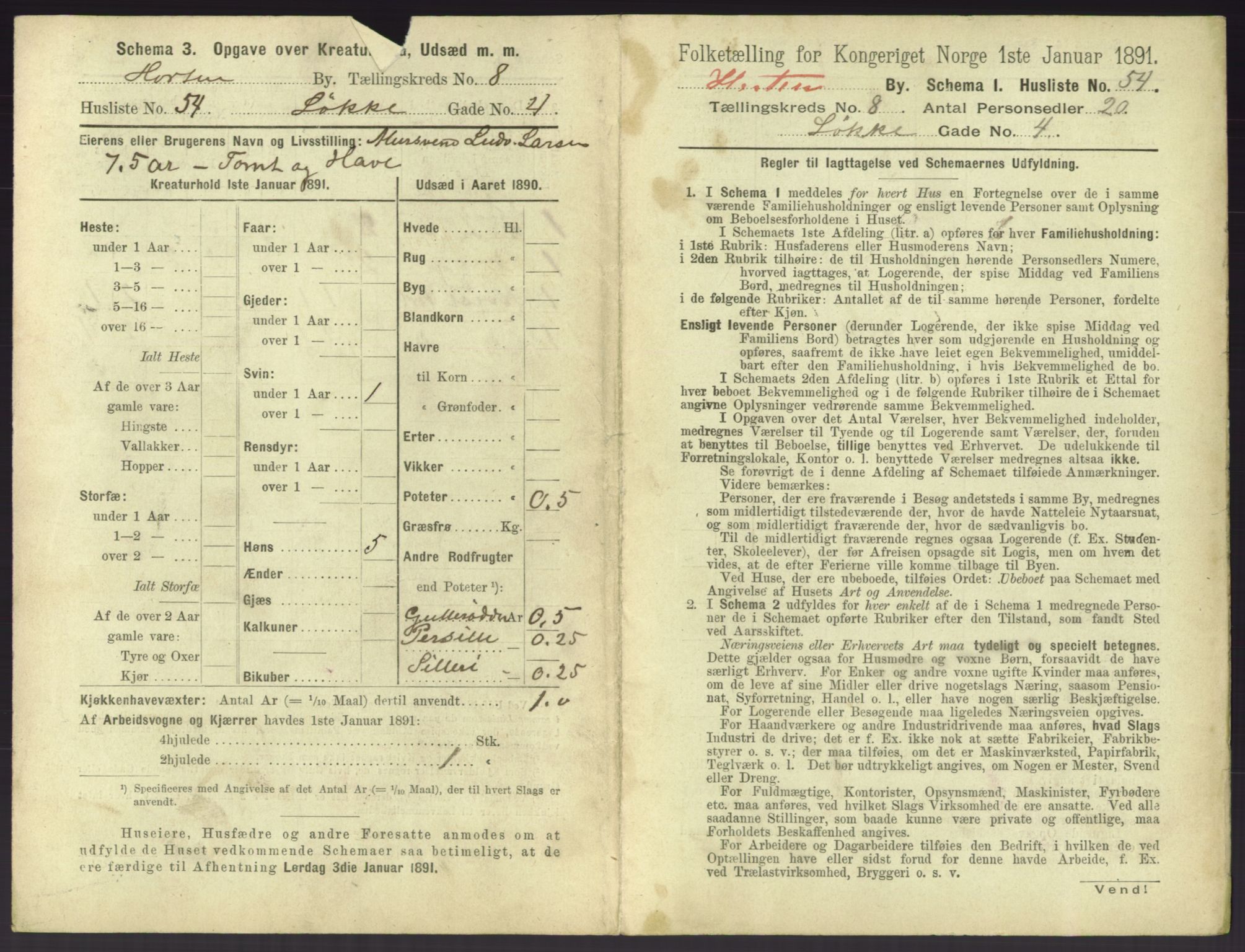 RA, 1891 census for 0703 Horten, 1891, p. 929