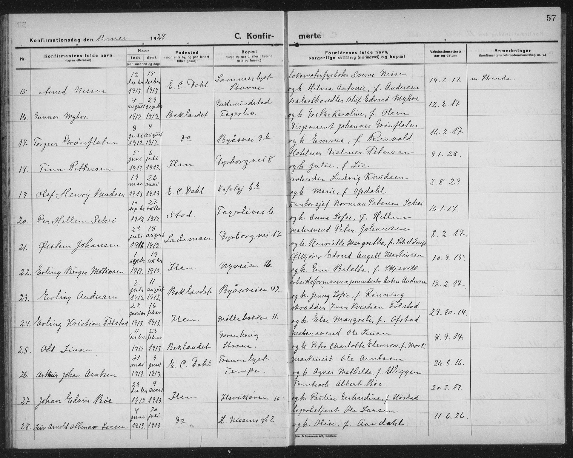Ministerialprotokoller, klokkerbøker og fødselsregistre - Sør-Trøndelag, SAT/A-1456/603/L0175: Parish register (copy) no. 603C03, 1923-1941, p. 57