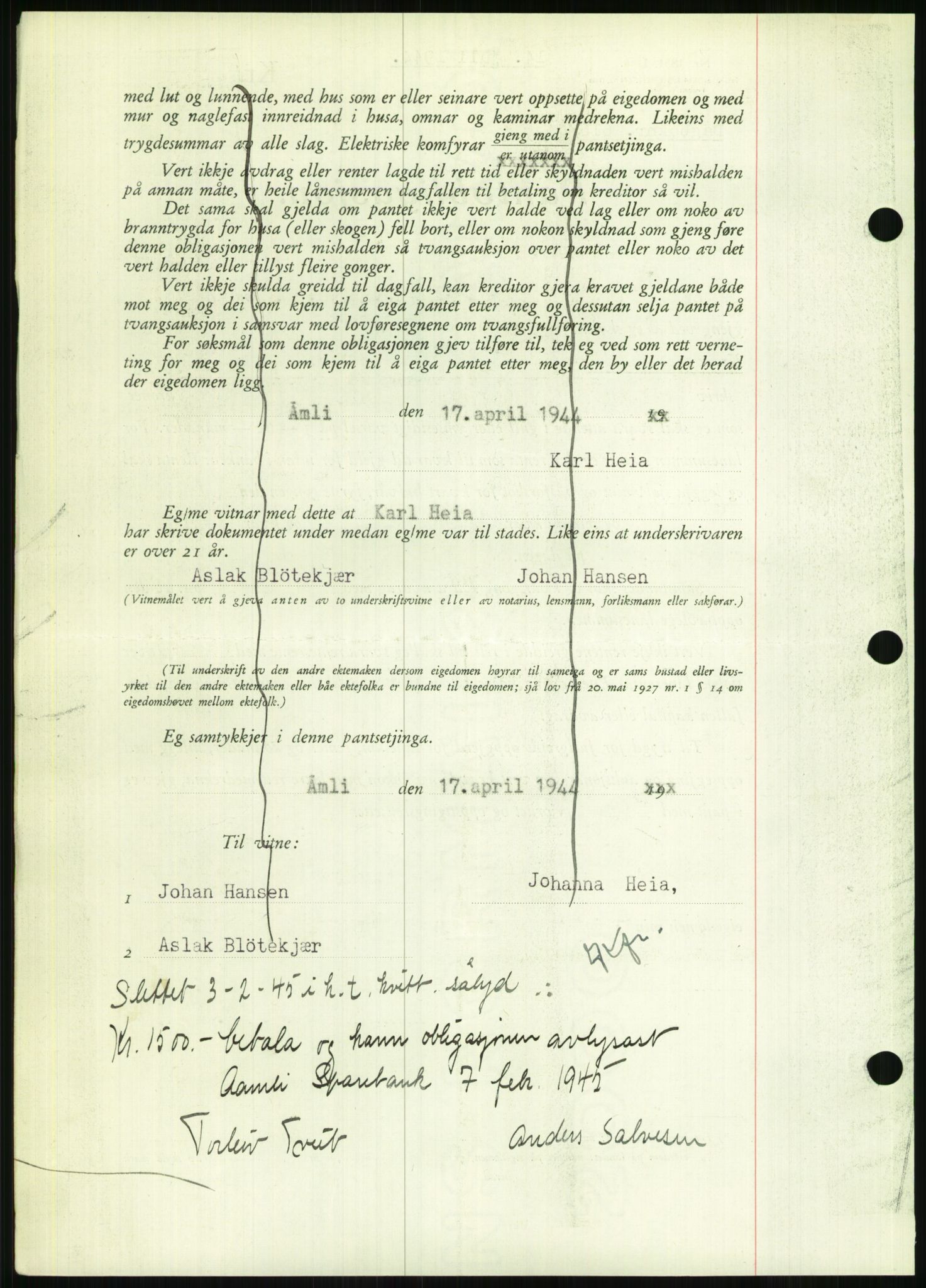Nedenes sorenskriveri, SAK/1221-0006/G/Gb/Gbb/L0002: Mortgage book no. II, 1942-1945, Diary no: : 616/1944