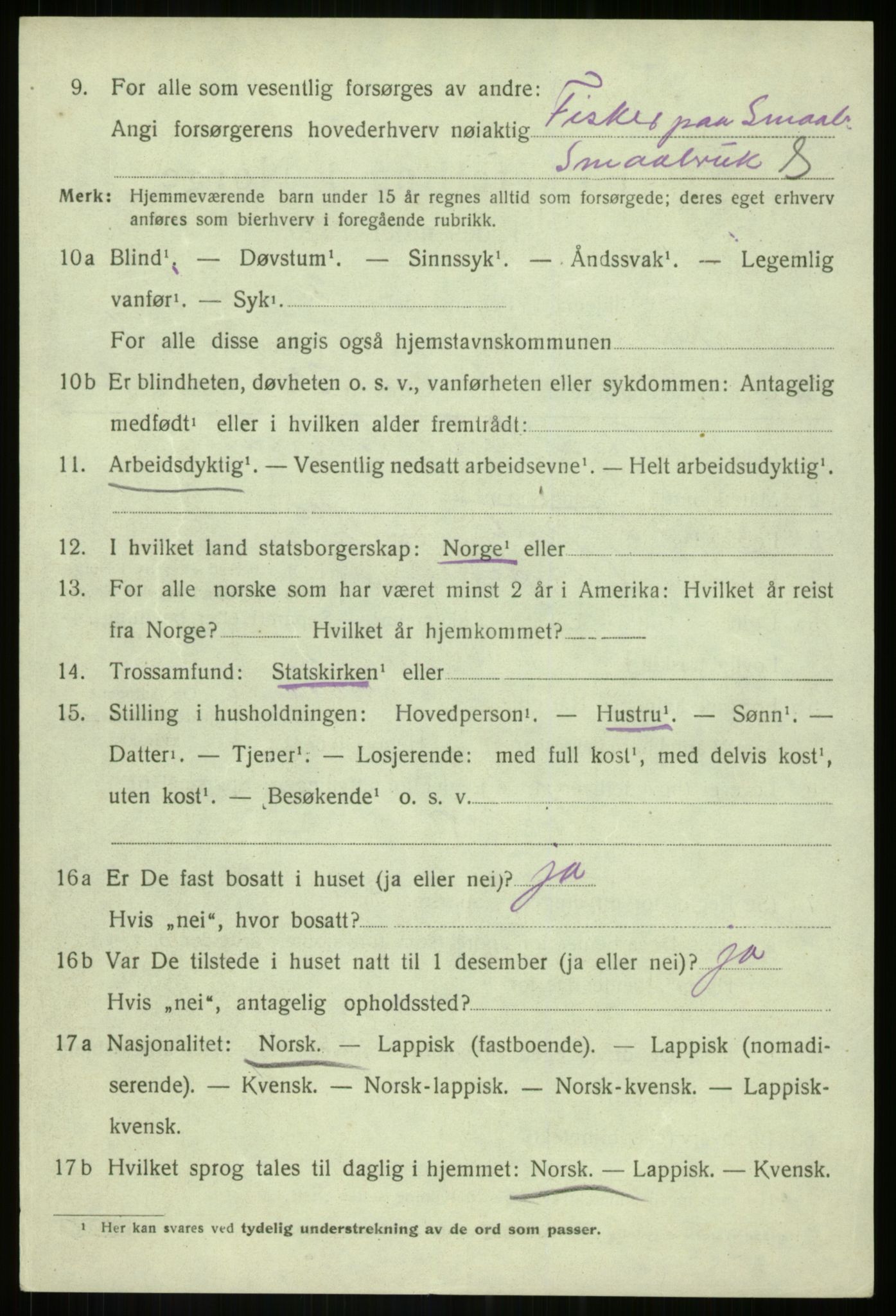 SATØ, 1920 census for Torsken, 1920, p. 2882