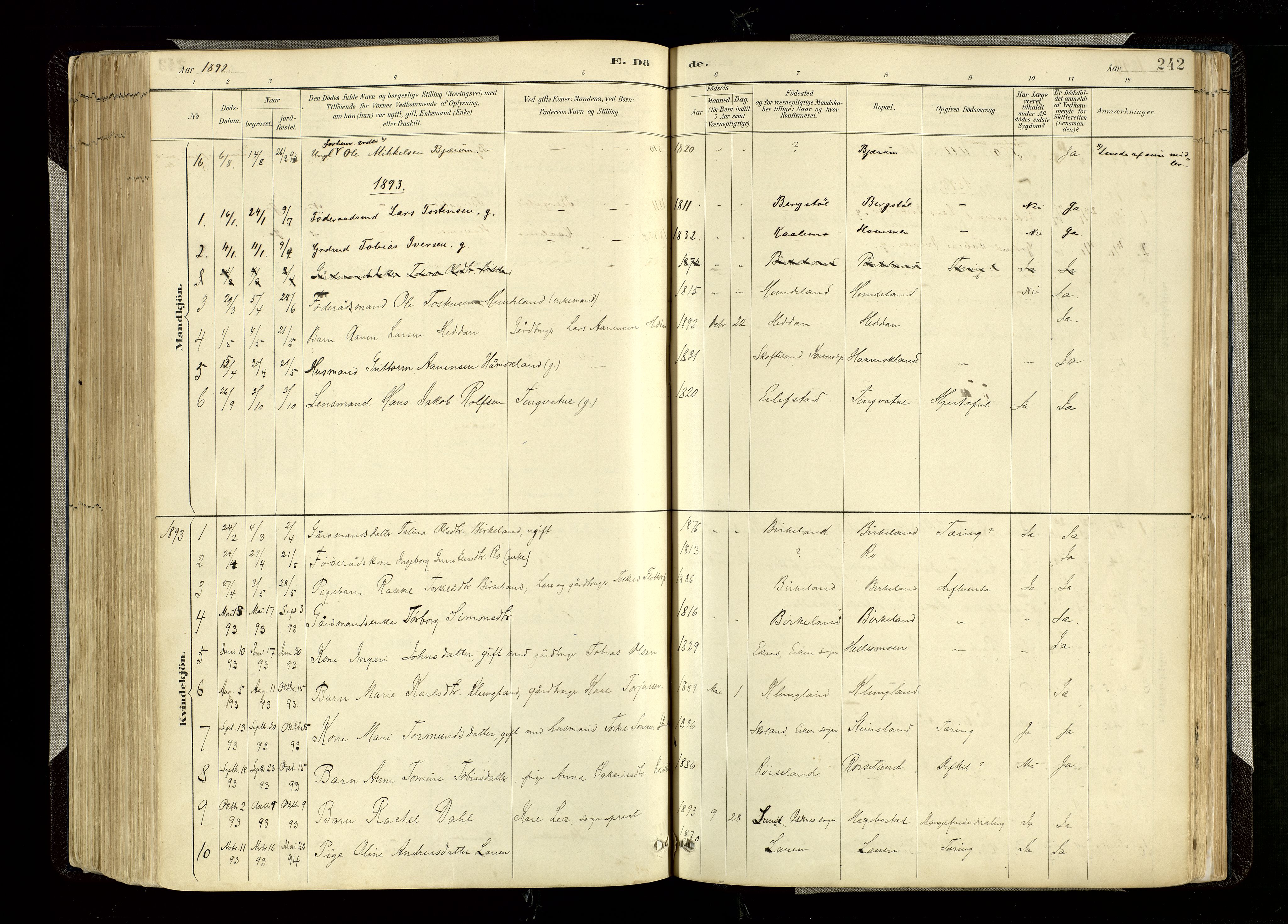 Hægebostad sokneprestkontor, AV/SAK-1111-0024/F/Fa/Faa/L0006: Parish register (official) no. A 6, 1887-1929, p. 242