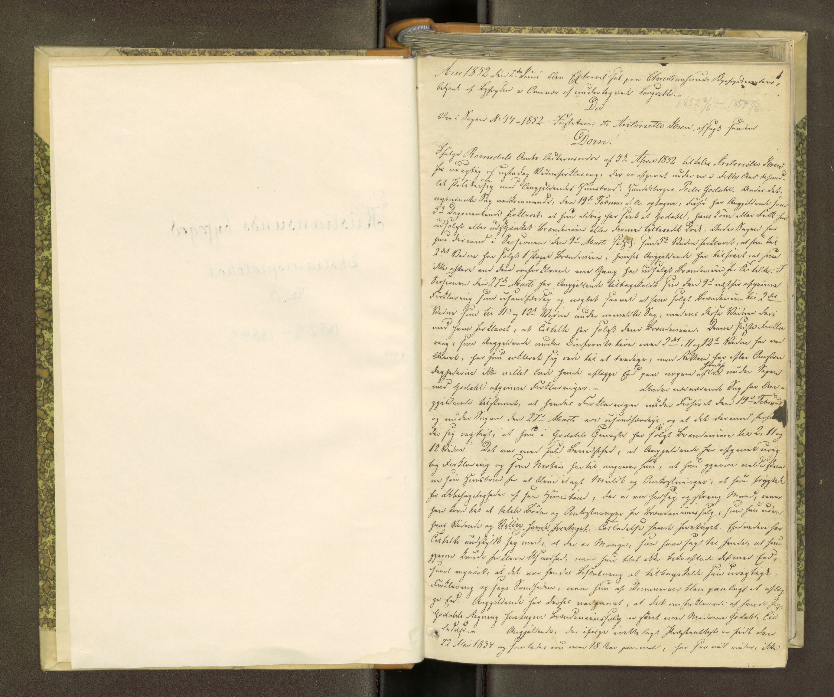 Kristiansund byfogd, AV/SAT-A-4587/A/02/L0003: Ekstrarettsprotokoll. Aut. 18.04.1852, 1852-1854, p. 1a