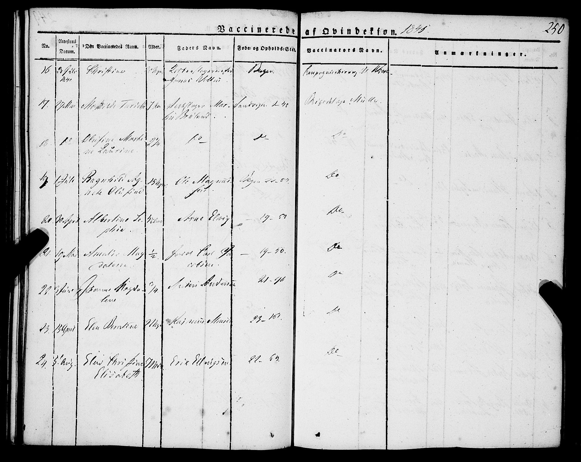 Korskirken sokneprestembete, AV/SAB-A-76101/H/Haa/L0050: Parish register (official) no. F 1, 1821-1869, p. 250