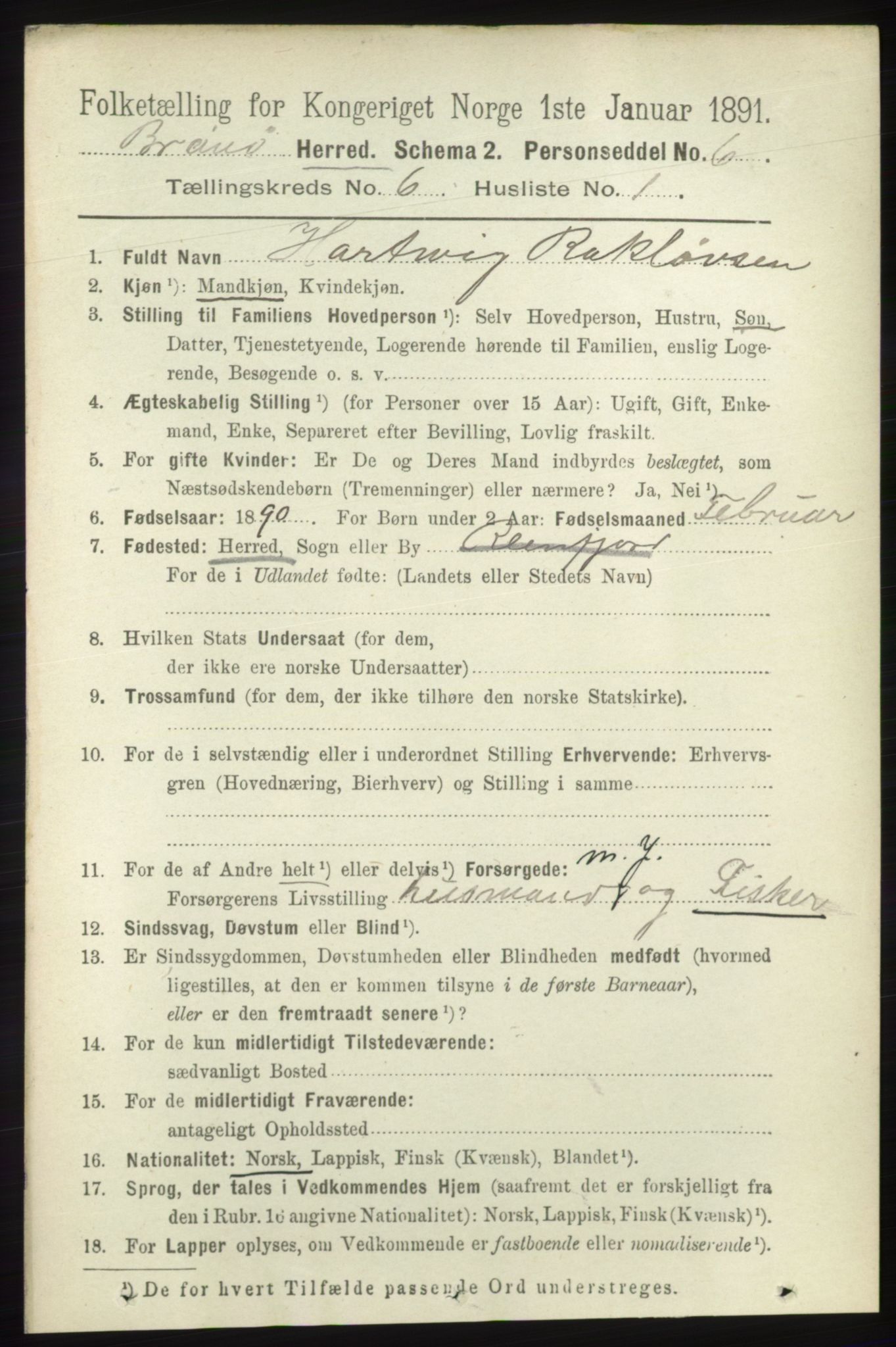 RA, 1891 census for 1814 Brønnøy, 1891, p. 3258