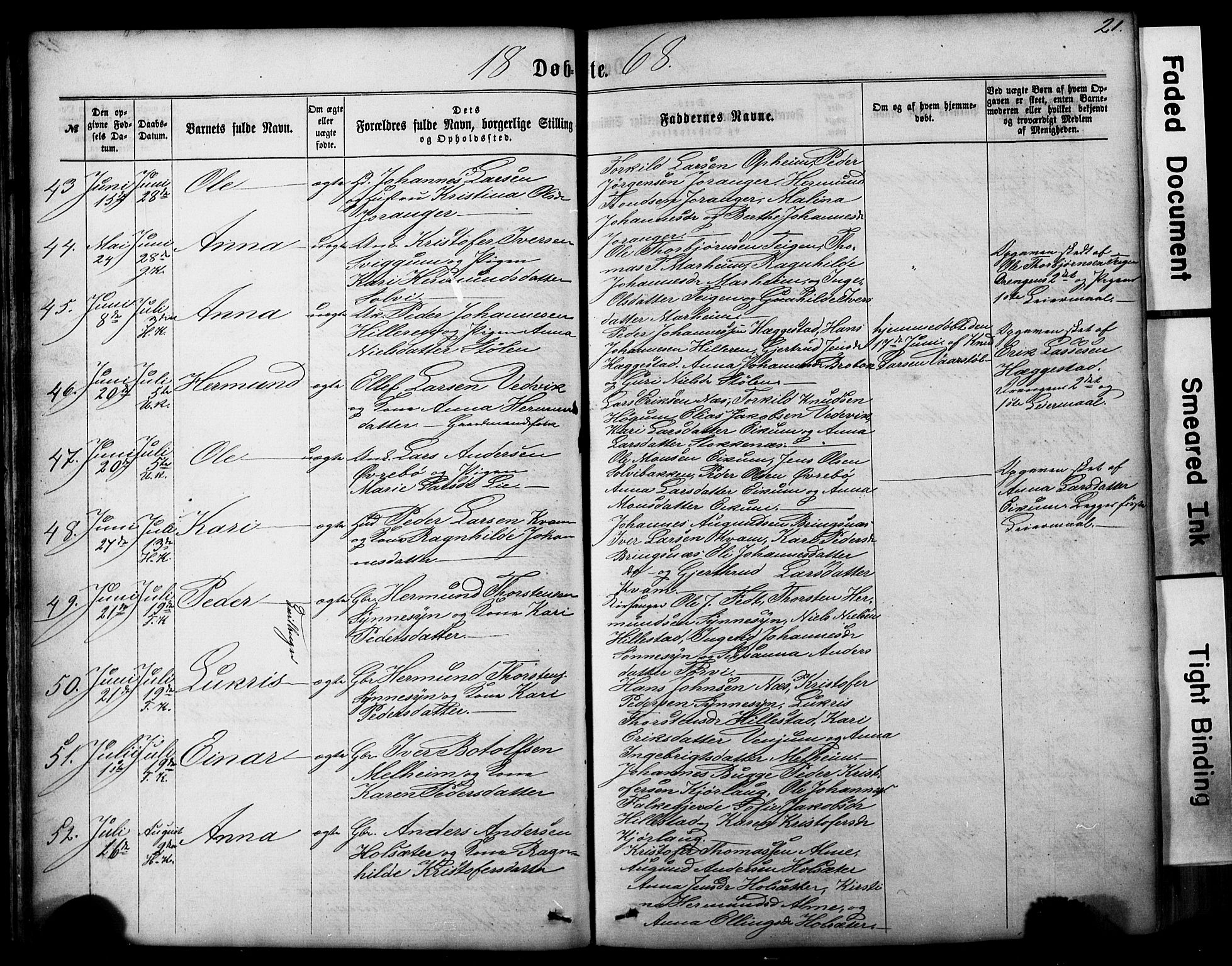 Hafslo sokneprestembete, SAB/A-80301/H/Hab/Haba/L0001: Parish register (copy) no. A 1, 1866-1908, p. 21