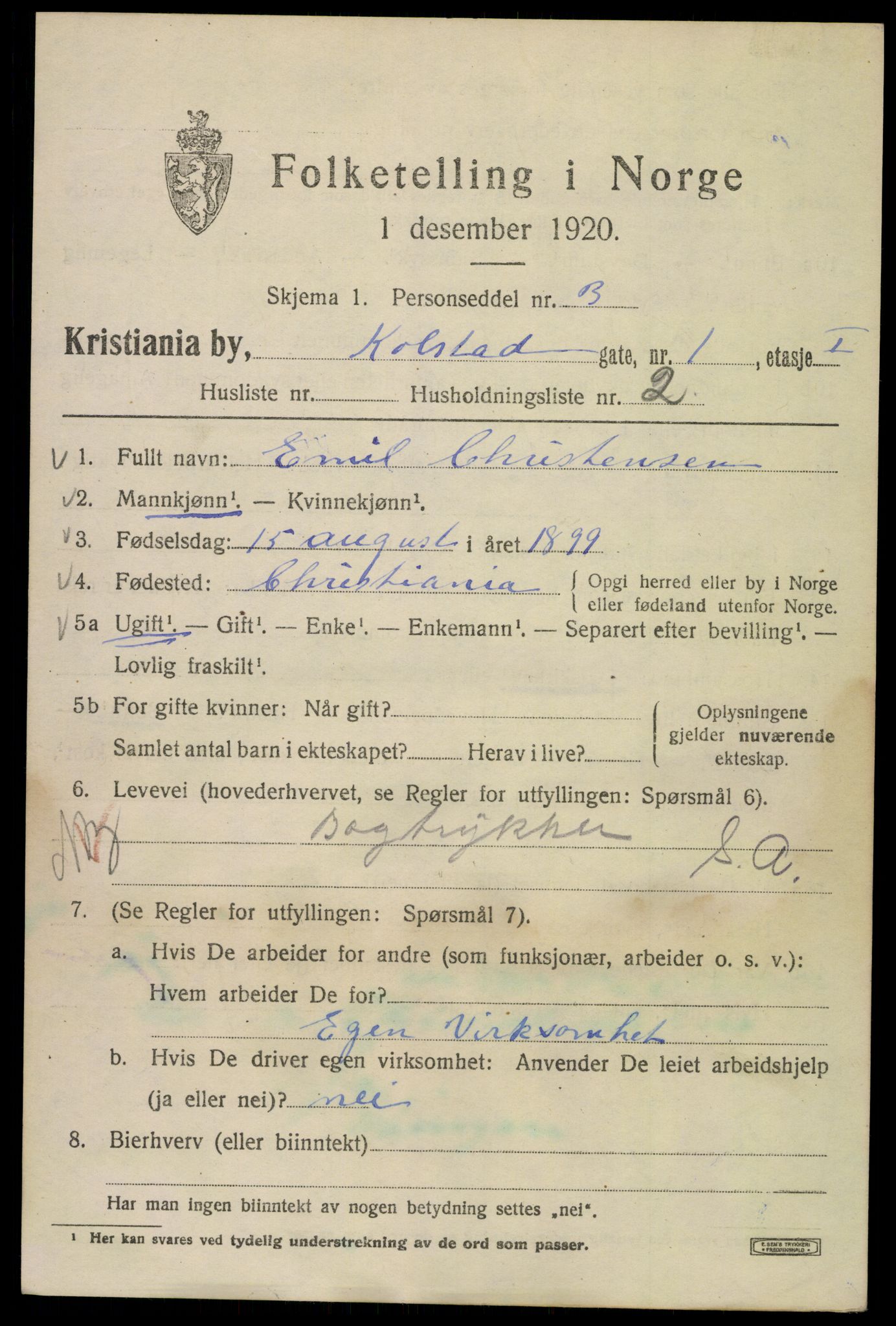 SAO, 1920 census for Kristiania, 1920, p. 345339