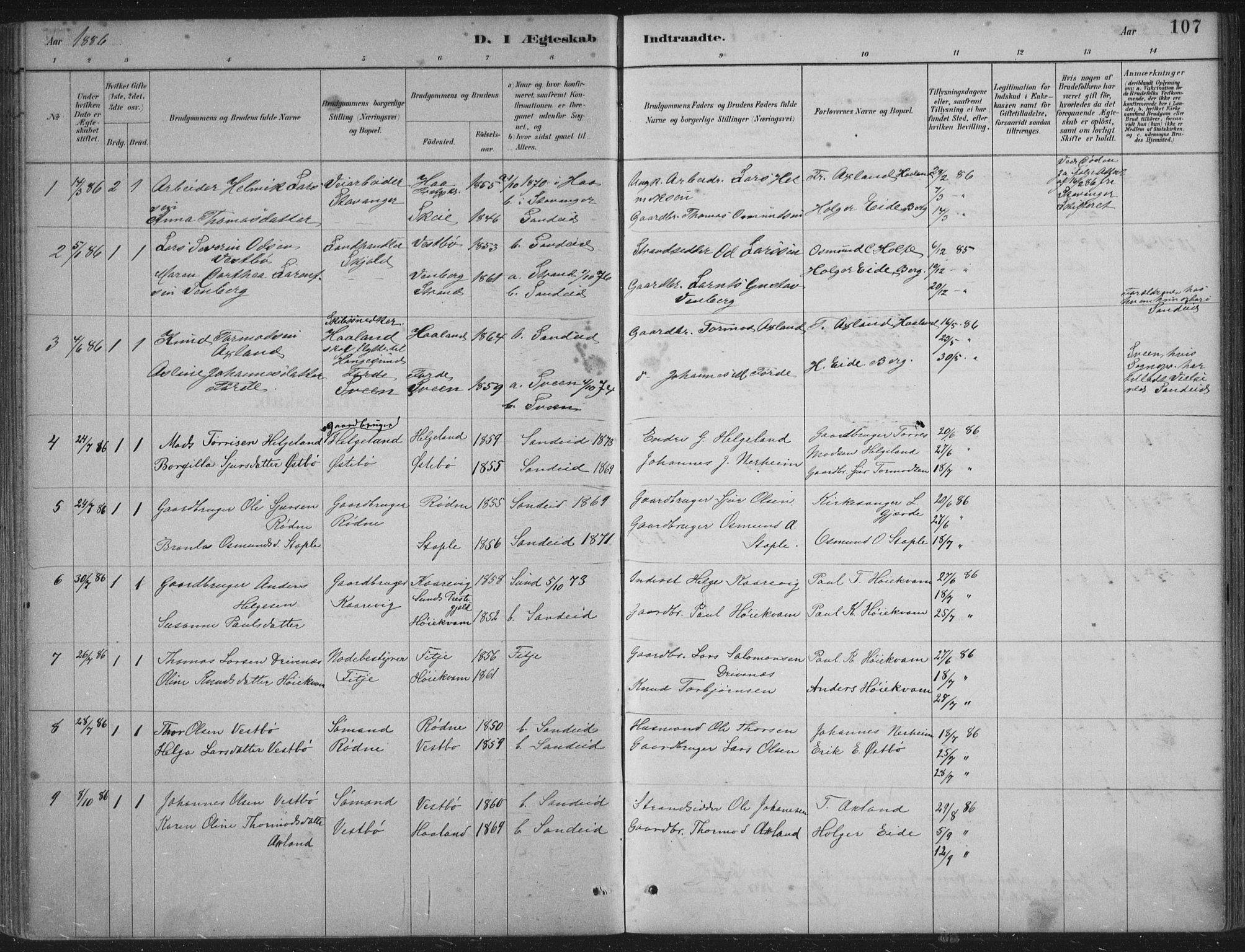 Vikedal sokneprestkontor, AV/SAST-A-101840/01/IV: Parish register (official) no. A 11, 1884-1933, p. 107