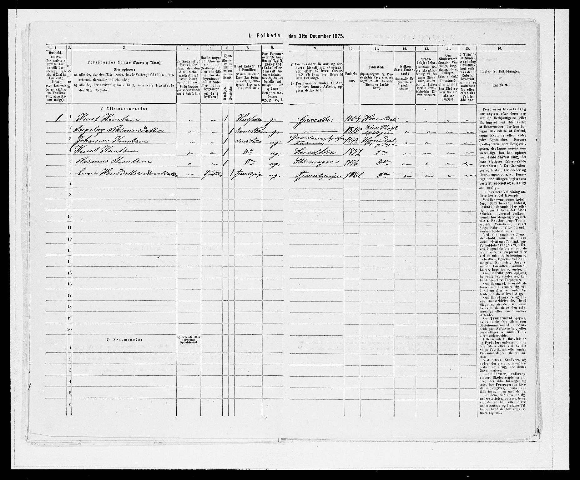 SAB, 1875 Census for 1444P Hornindal, 1875, p. 22