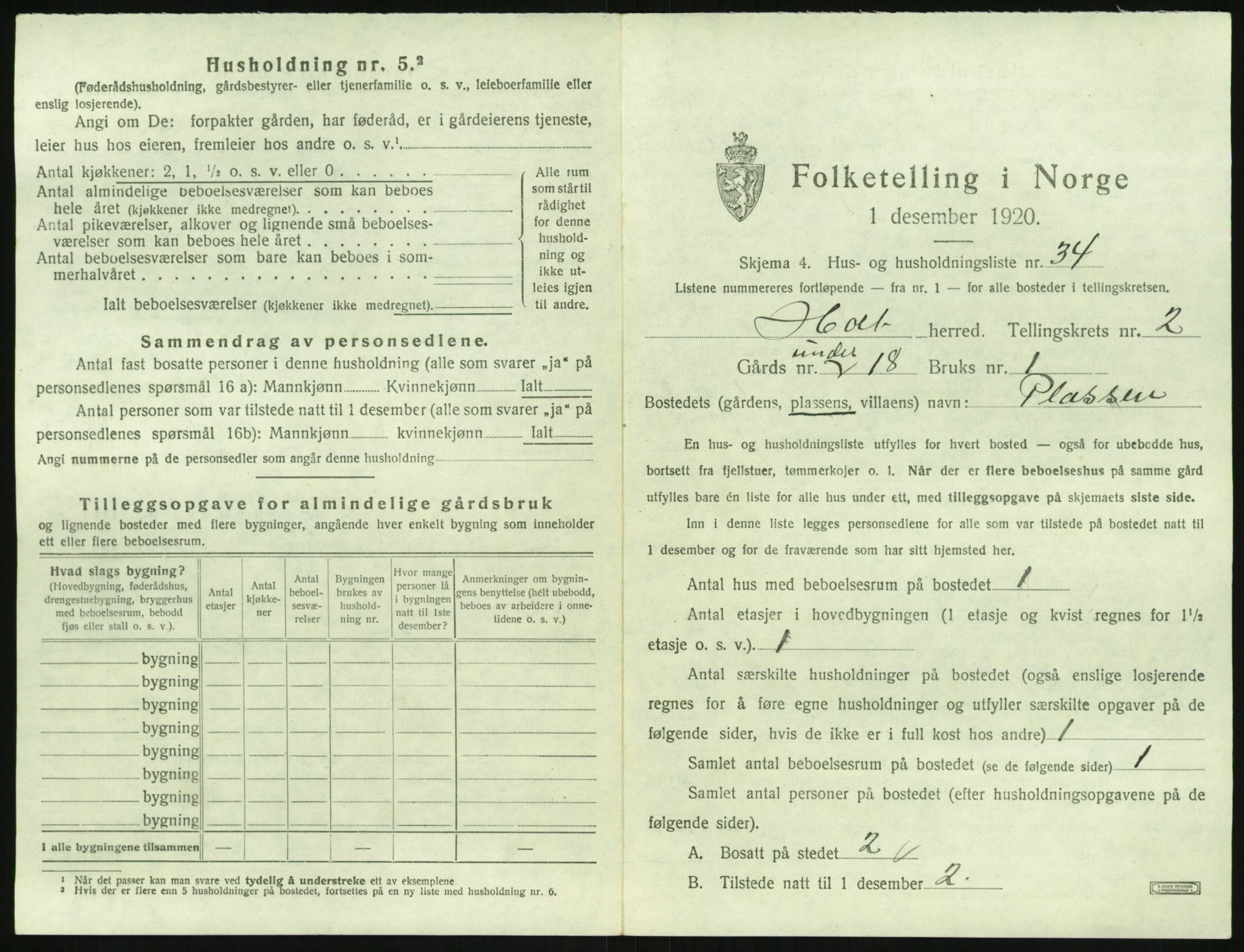 SAK, 1920 census for Holt, 1920, p. 228