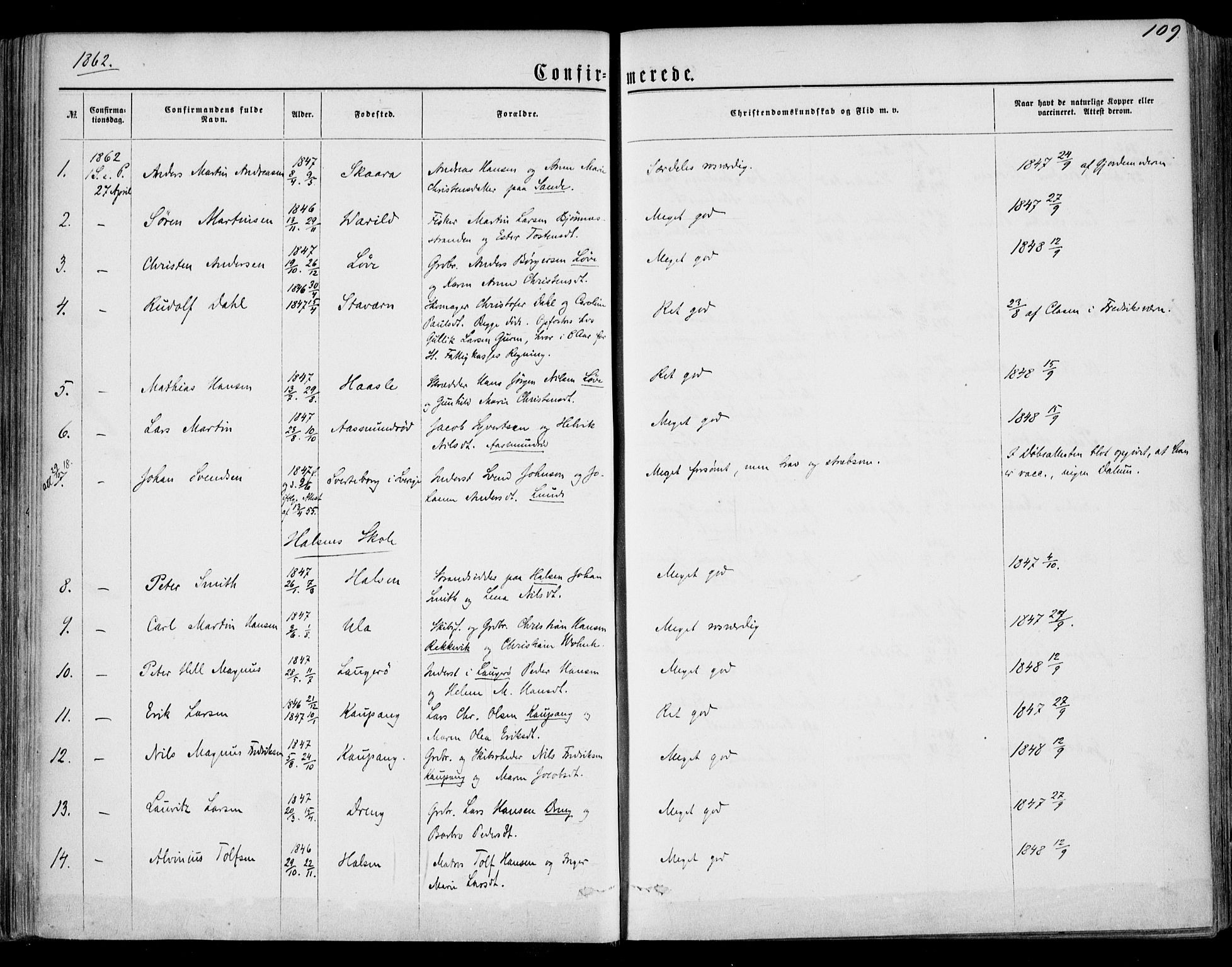 Tjølling kirkebøker, SAKO/A-60/F/Fa/L0007: Parish register (official) no. 7, 1860-1876, p. 109