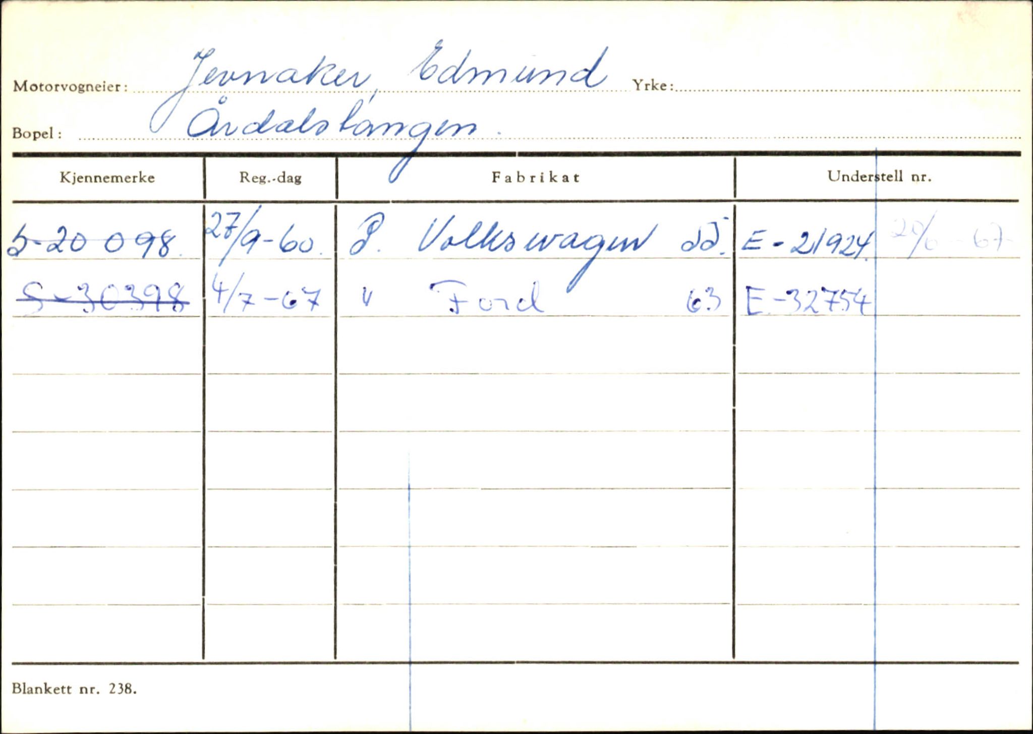 Statens vegvesen, Sogn og Fjordane vegkontor, SAB/A-5301/4/F/L0145: Registerkort Vågsøy S-Å. Årdal I-P, 1945-1975, p. 922