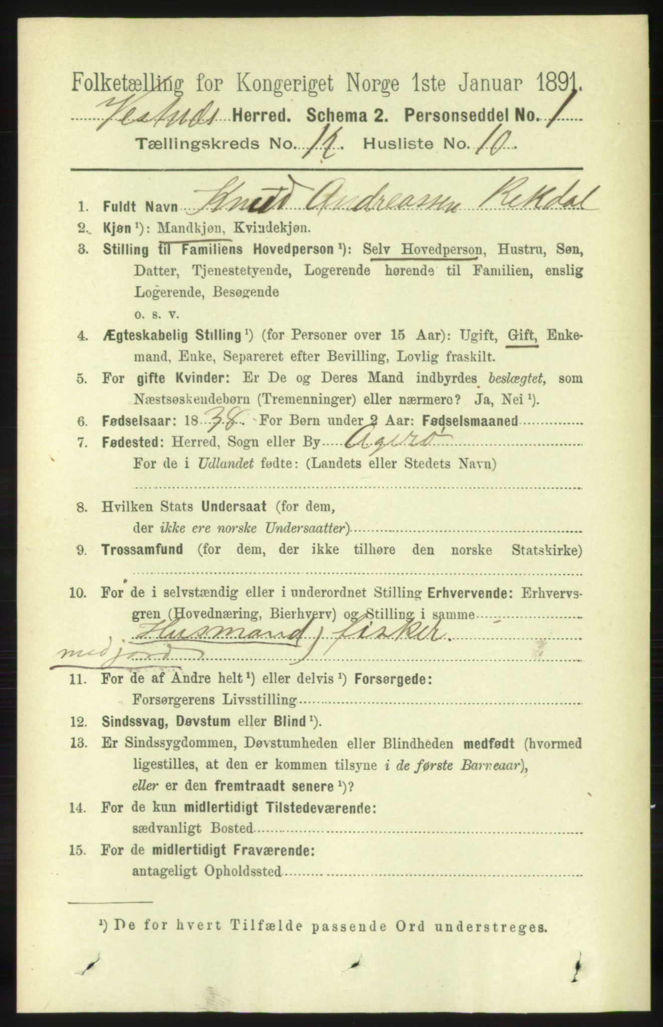 RA, 1891 census for 1535 Vestnes, 1891, p. 4466