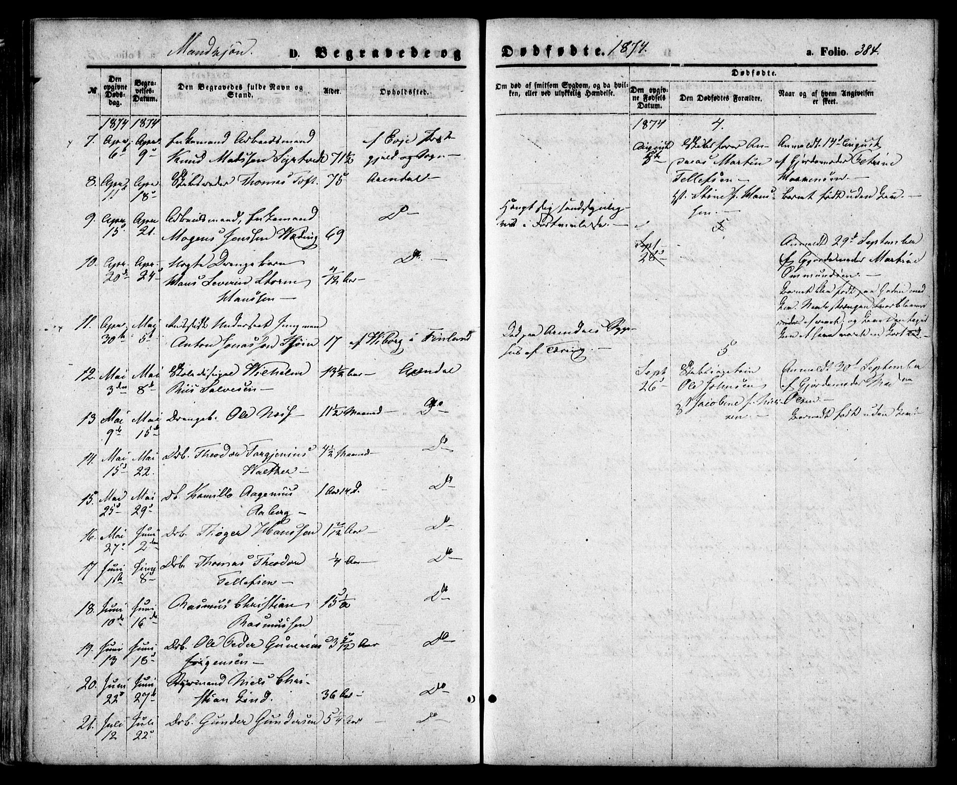 Arendal sokneprestkontor, Trefoldighet, SAK/1111-0040/F/Fa/L0007: Parish register (official) no. A 7, 1868-1878, p. 384