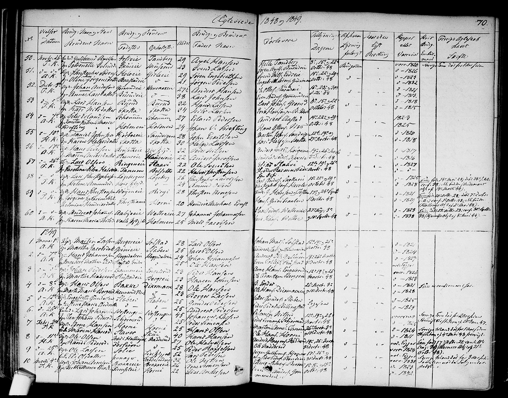 Asker prestekontor Kirkebøker, SAO/A-10256a/F/Fa/L0010: Parish register (official) no. I 10, 1825-1878, p. 70