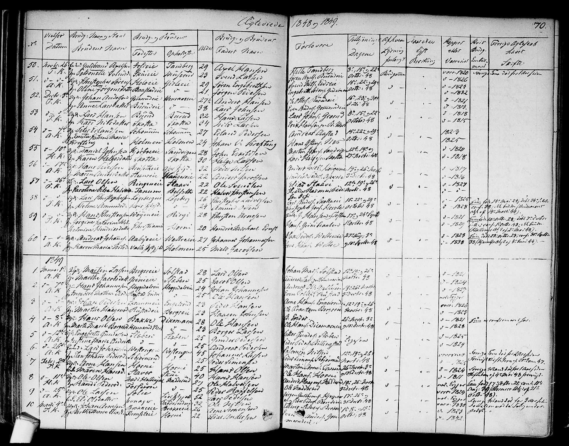 Asker prestekontor Kirkebøker, AV/SAO-A-10256a/F/Fa/L0010: Parish register (official) no. I 10, 1825-1878, p. 70