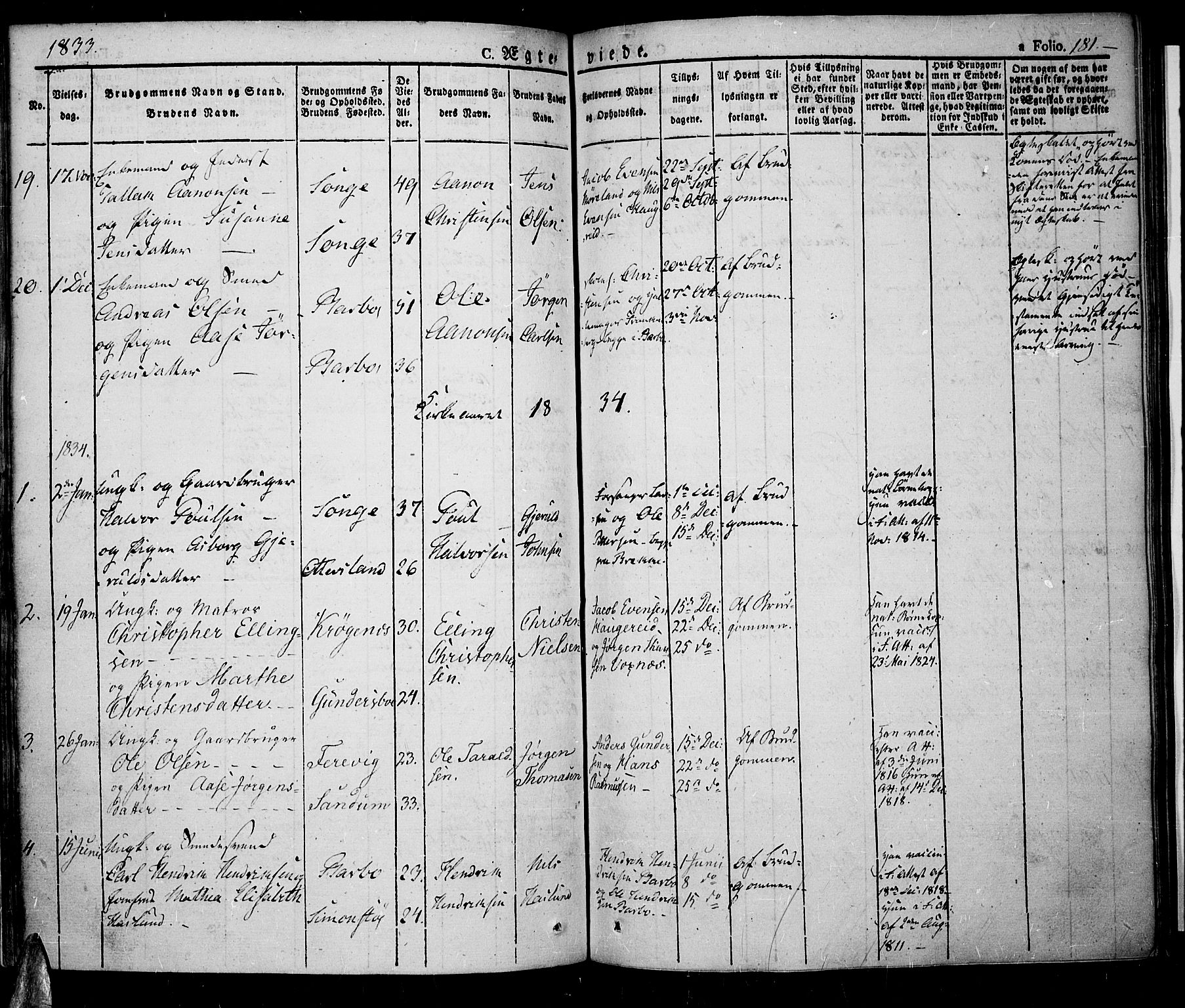 Tromøy sokneprestkontor, SAK/1111-0041/F/Fa/L0003: Parish register (official) no. A 3, 1825-1837, p. 181